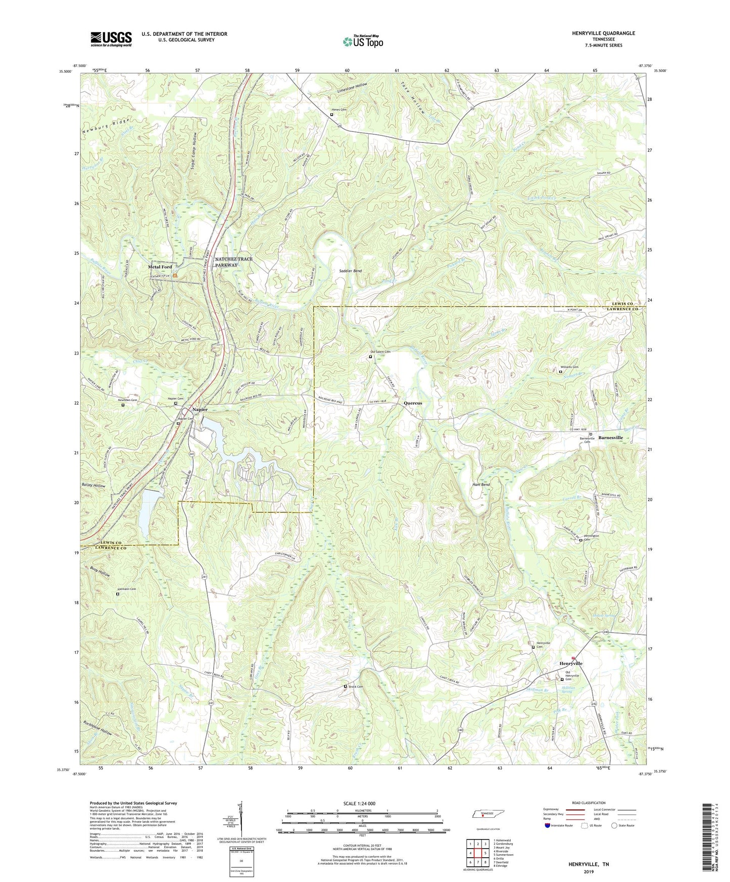 Henryville Tennessee US Topo Map Image