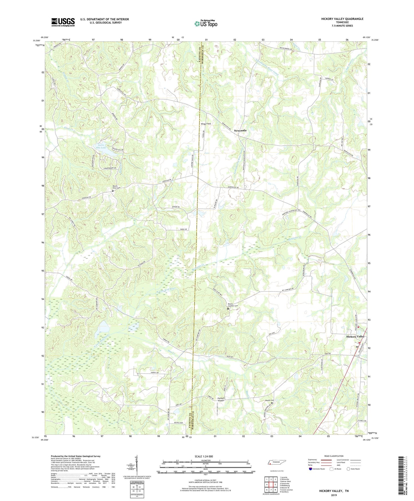 Hickory Valley Tennessee US Topo Map Image