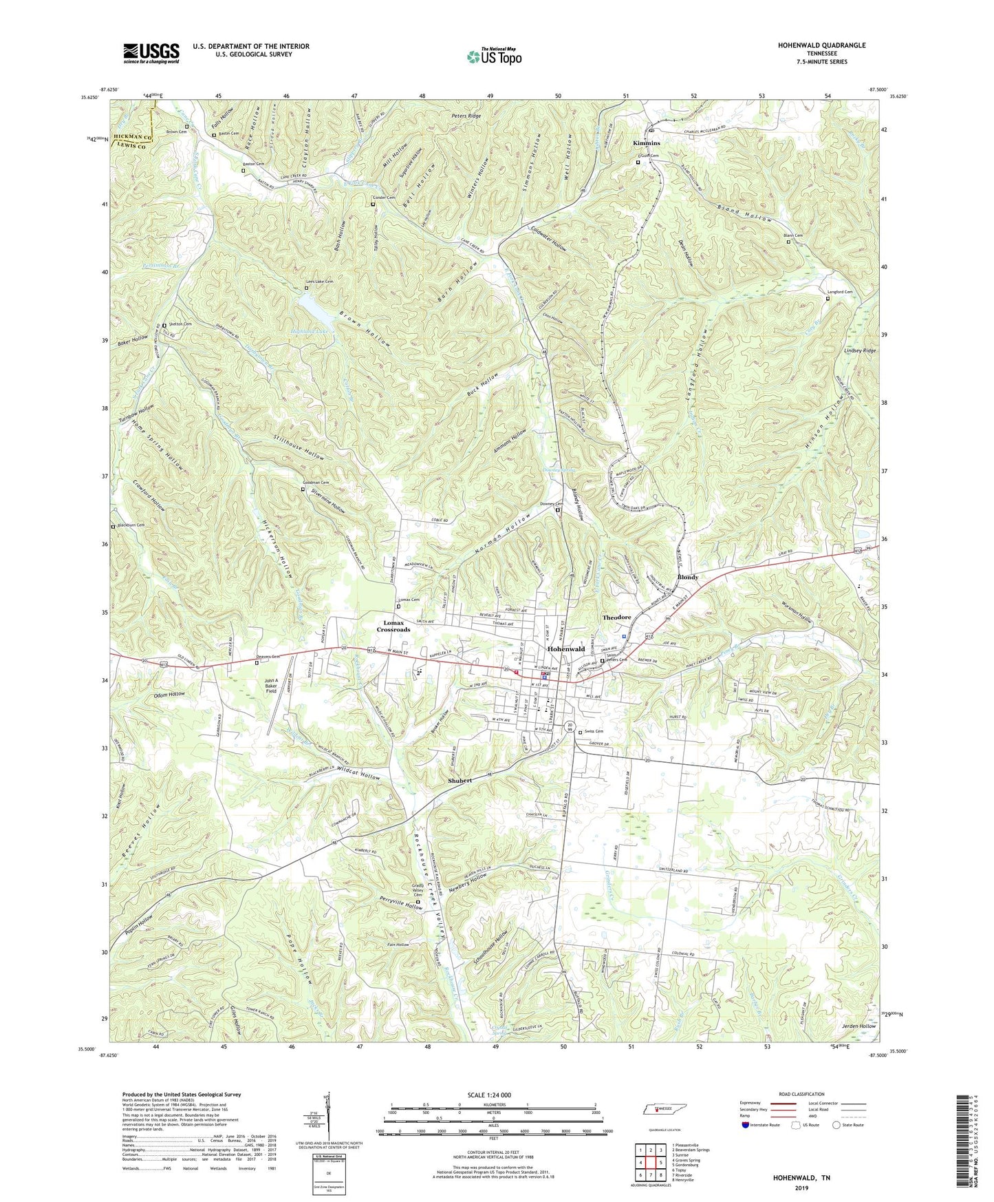 Hohenwald Tennessee US Topo Map Image