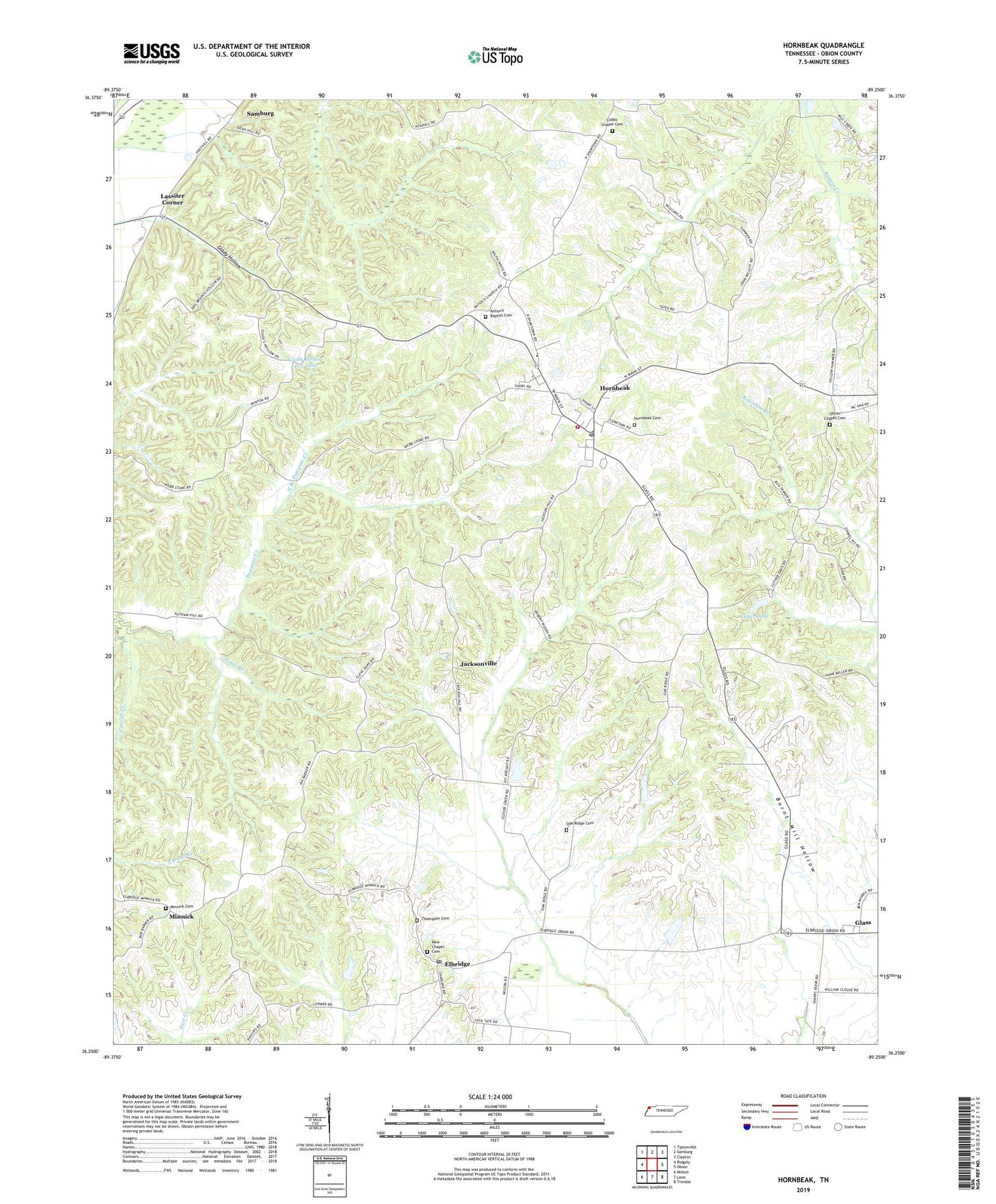 Hornbeak Tennessee US Topo Map Image