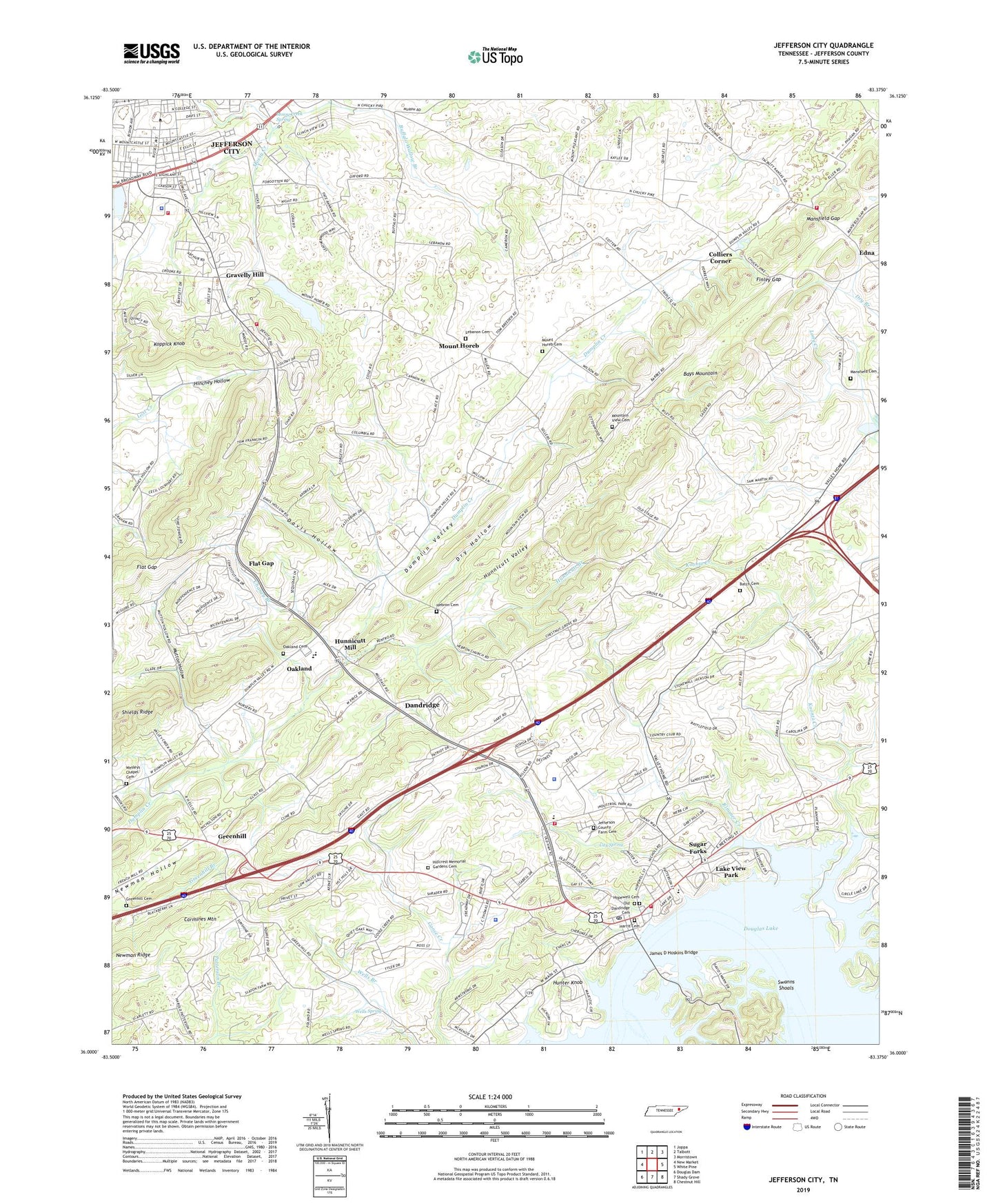 Jefferson City Tennessee US Topo Map Image