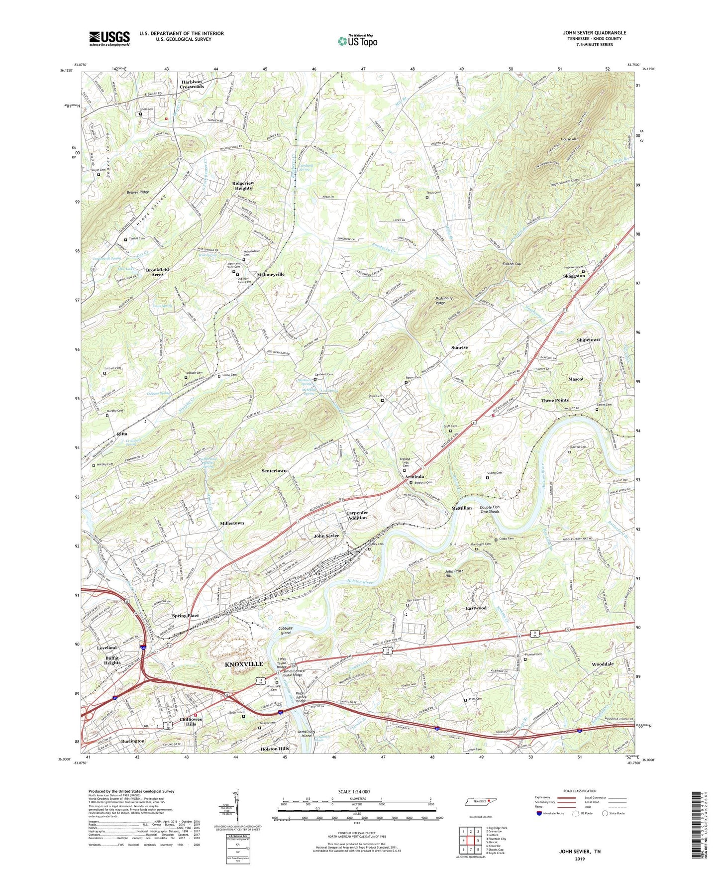 John Sevier Tennessee US Topo Map Image