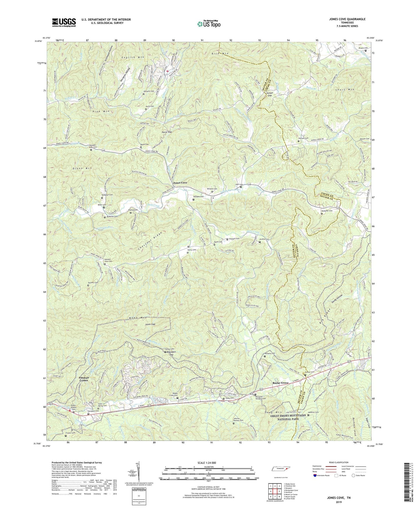 Jones Cove Tennessee US Topo Map Image