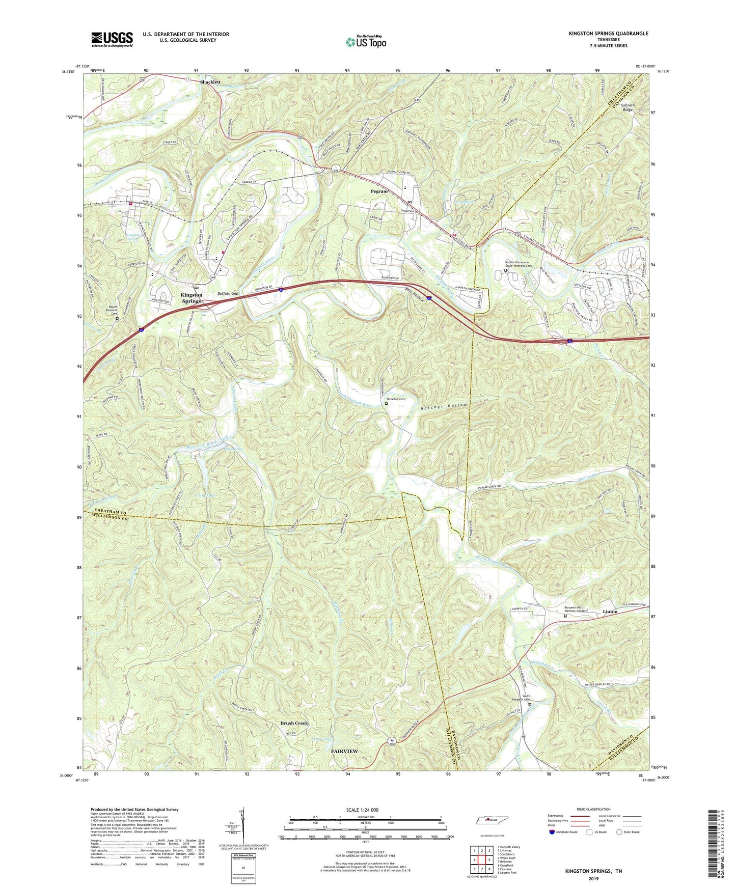 Kingston Springs Tennessee US Topo Map Image