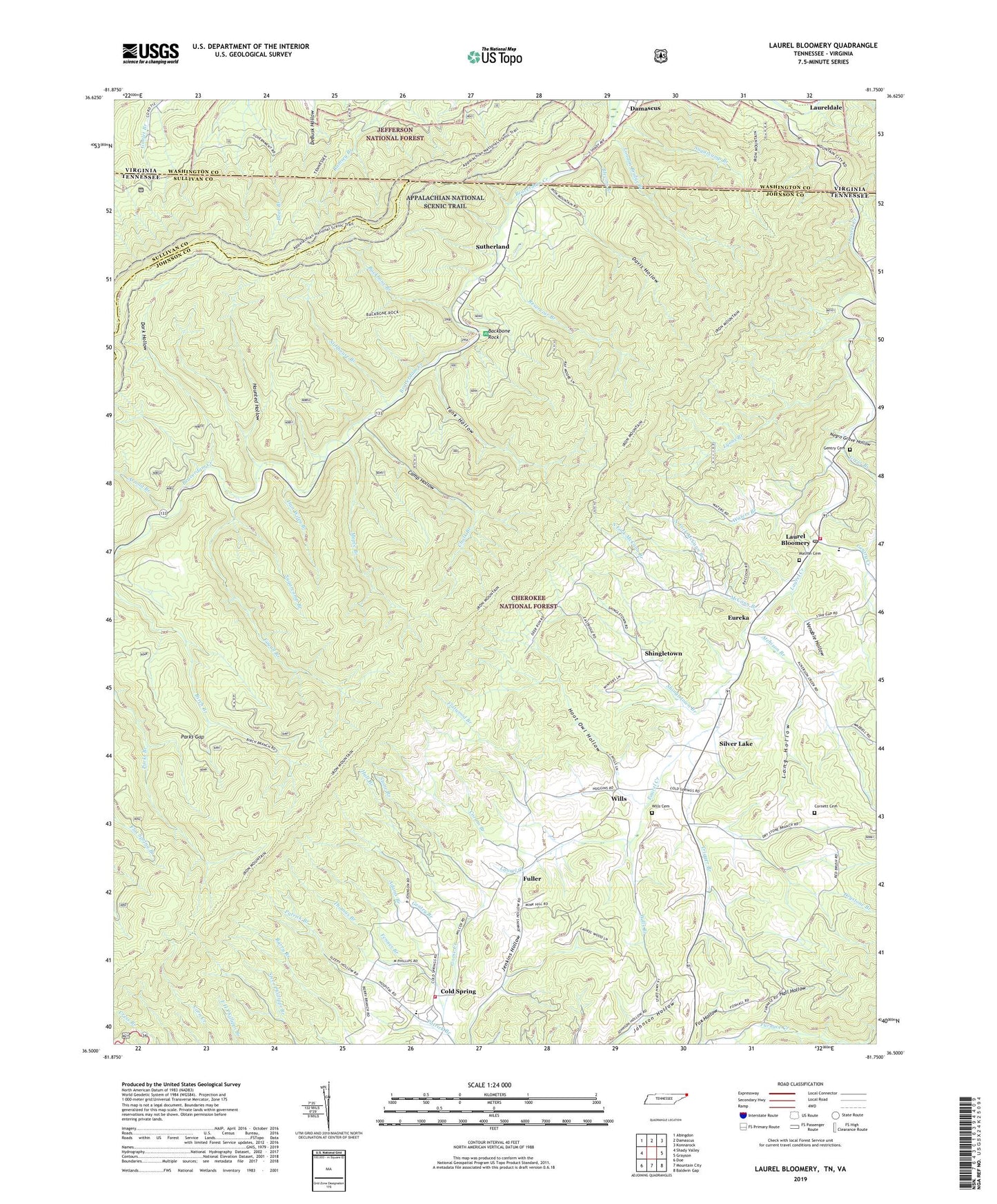 Laurel Bloomery Tennessee US Topo Map Image