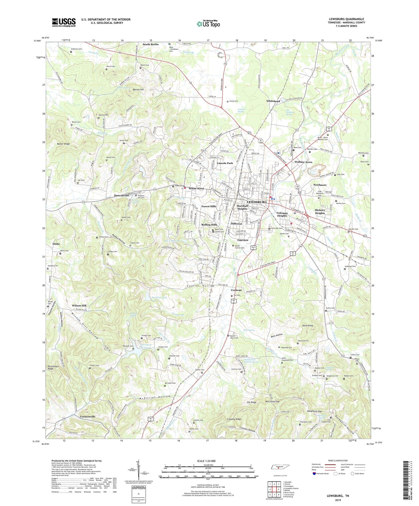 Lewisburg Tennessee US Topo Map Image