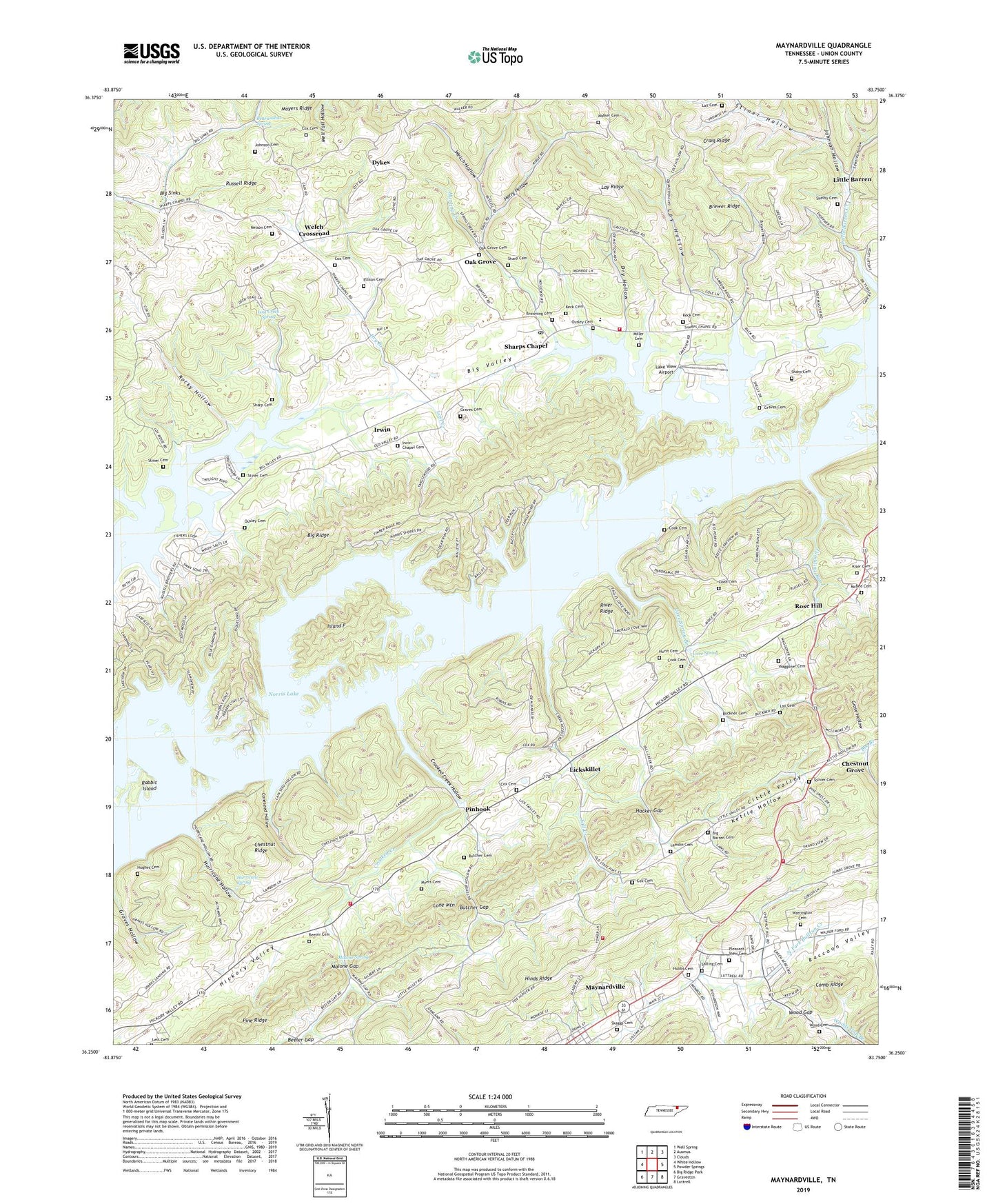 Maynardville Tennessee US Topo Map Image