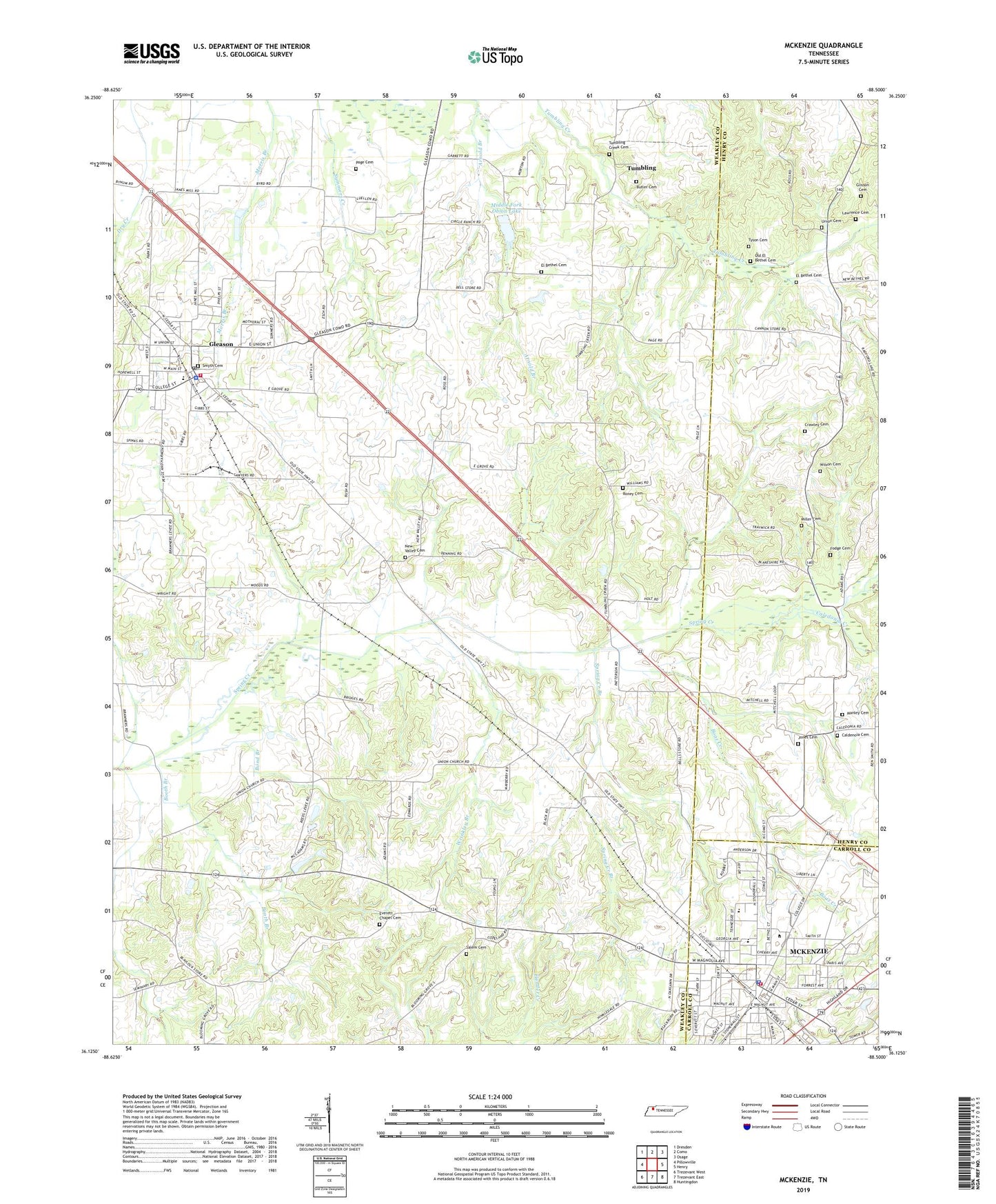 McKenzie Tennessee US Topo Map Image
