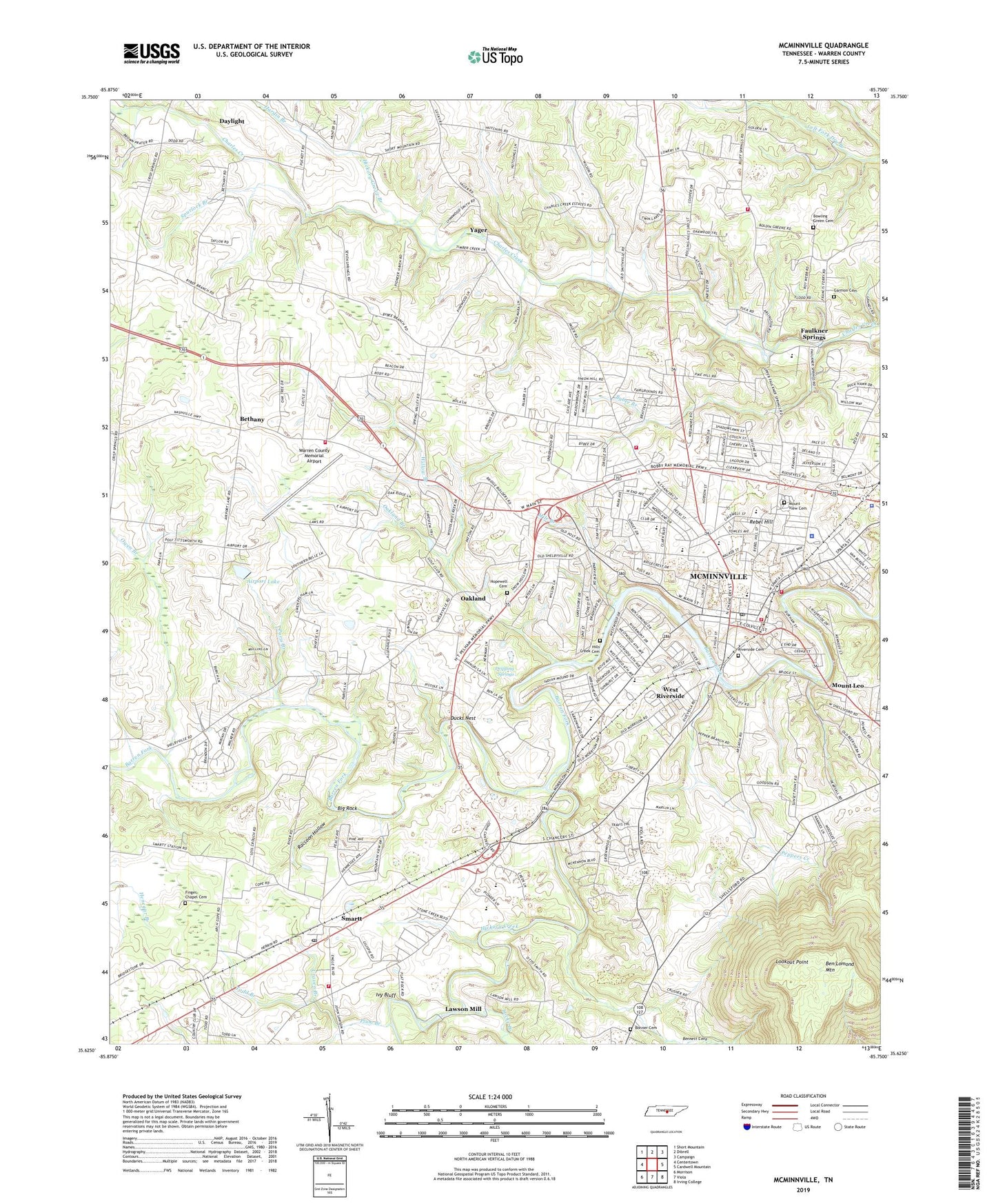 McMinnville Tennessee US Topo Map Image