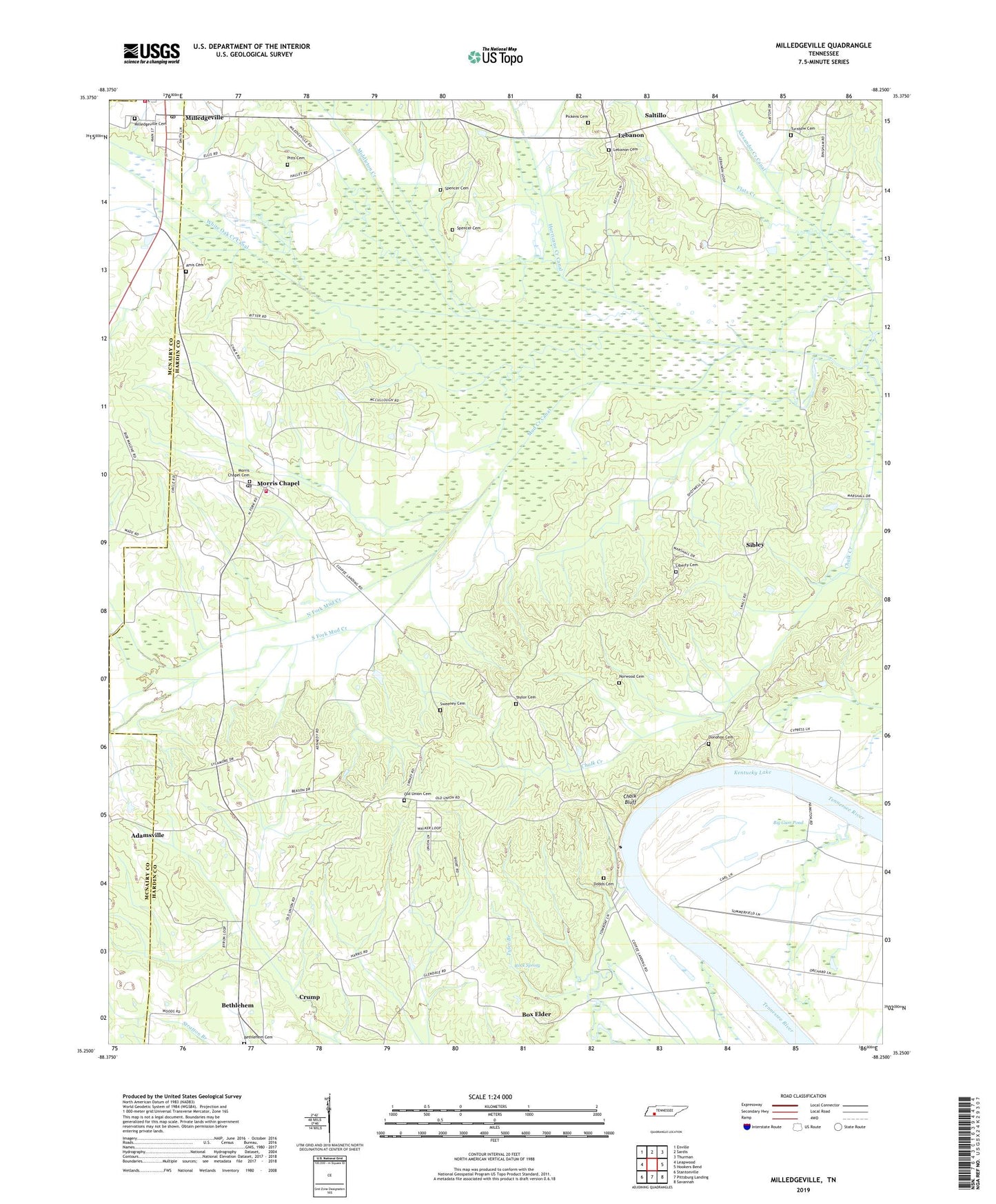 Milledgeville Tennessee US Topo Map Image