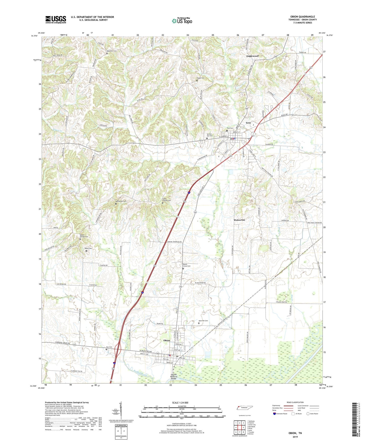 Obion Tennessee US Topo Map Image