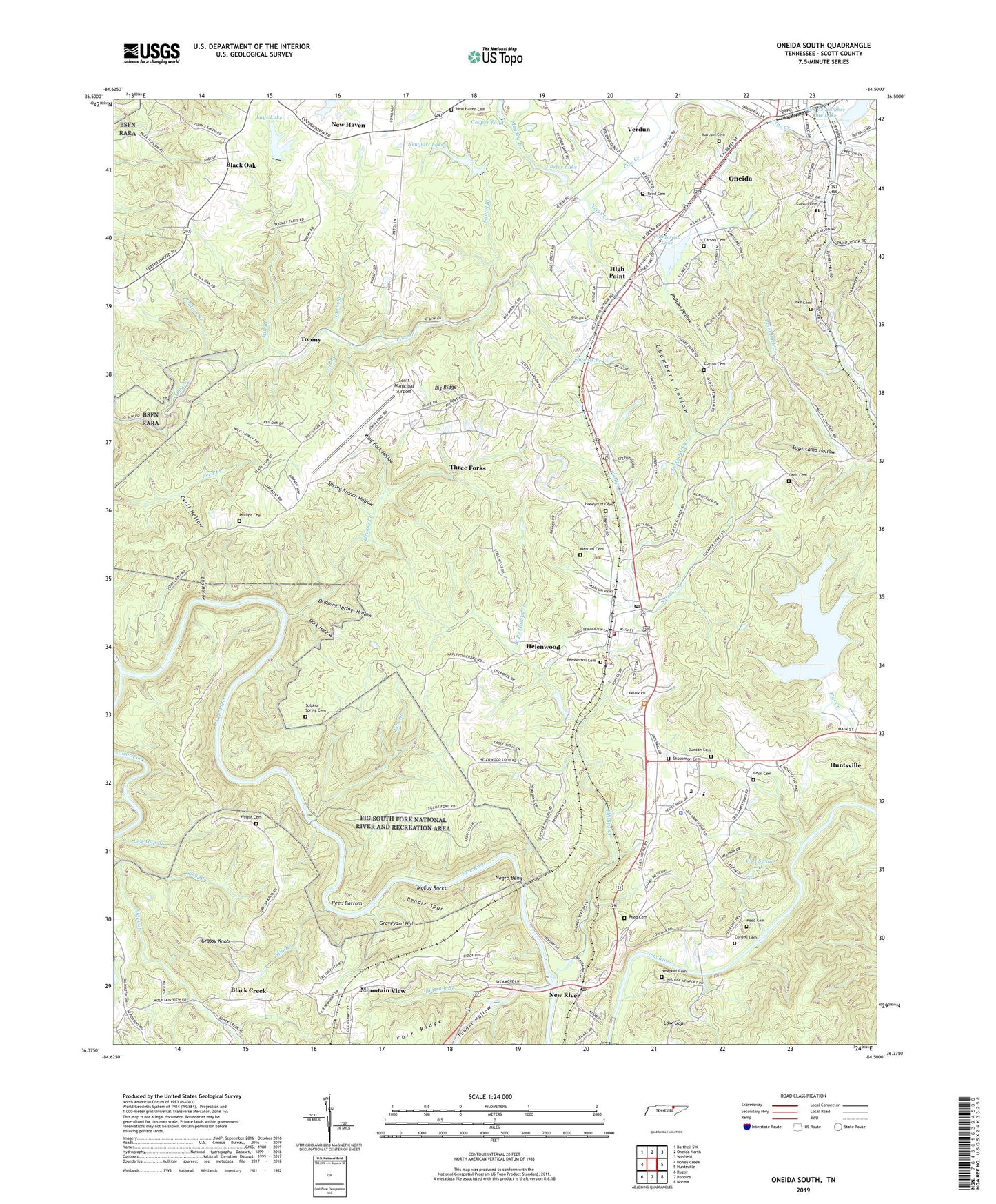 Oneida South Tennessee US Topo Map Image