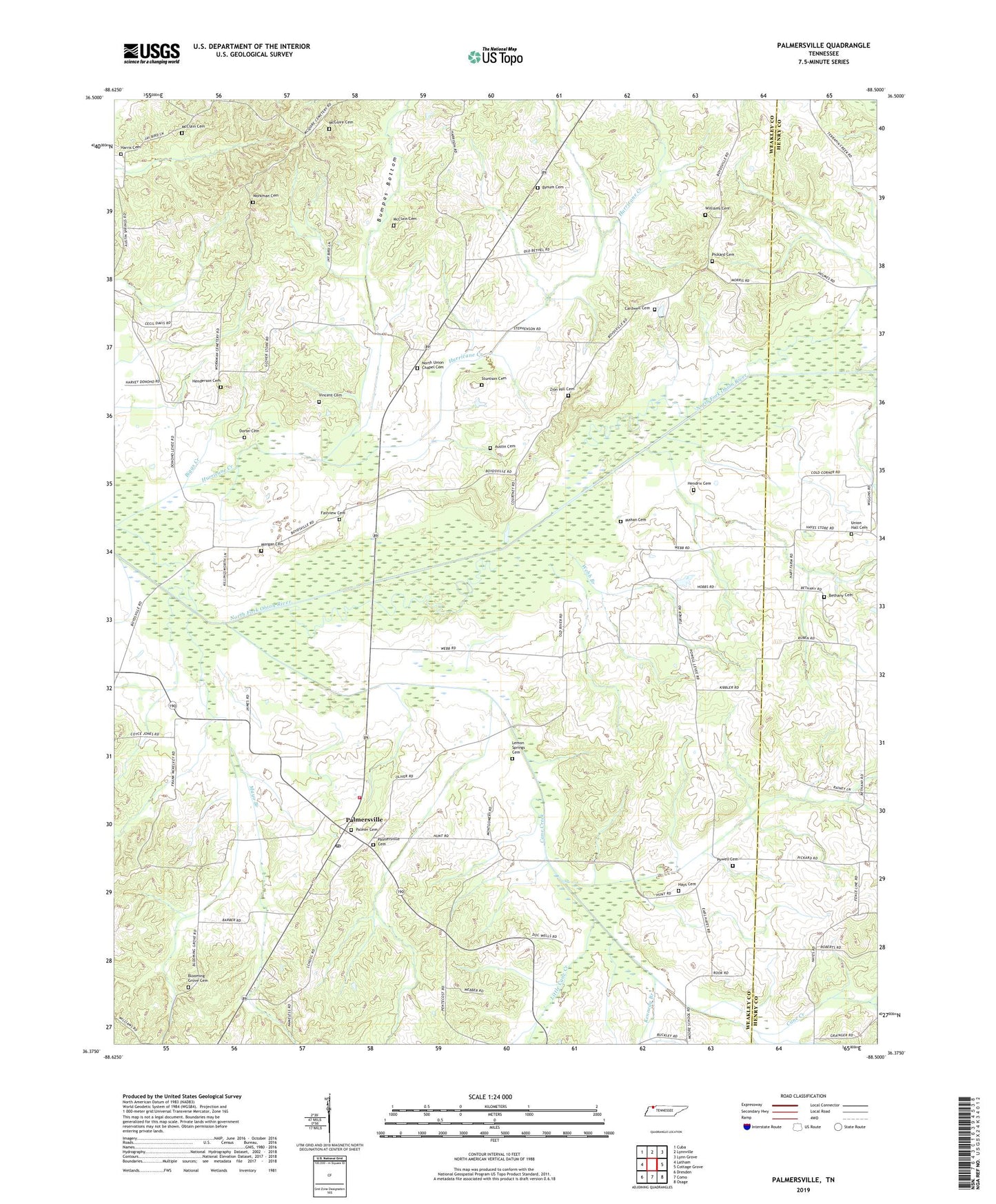 Palmersville Tennessee US Topo Map Image