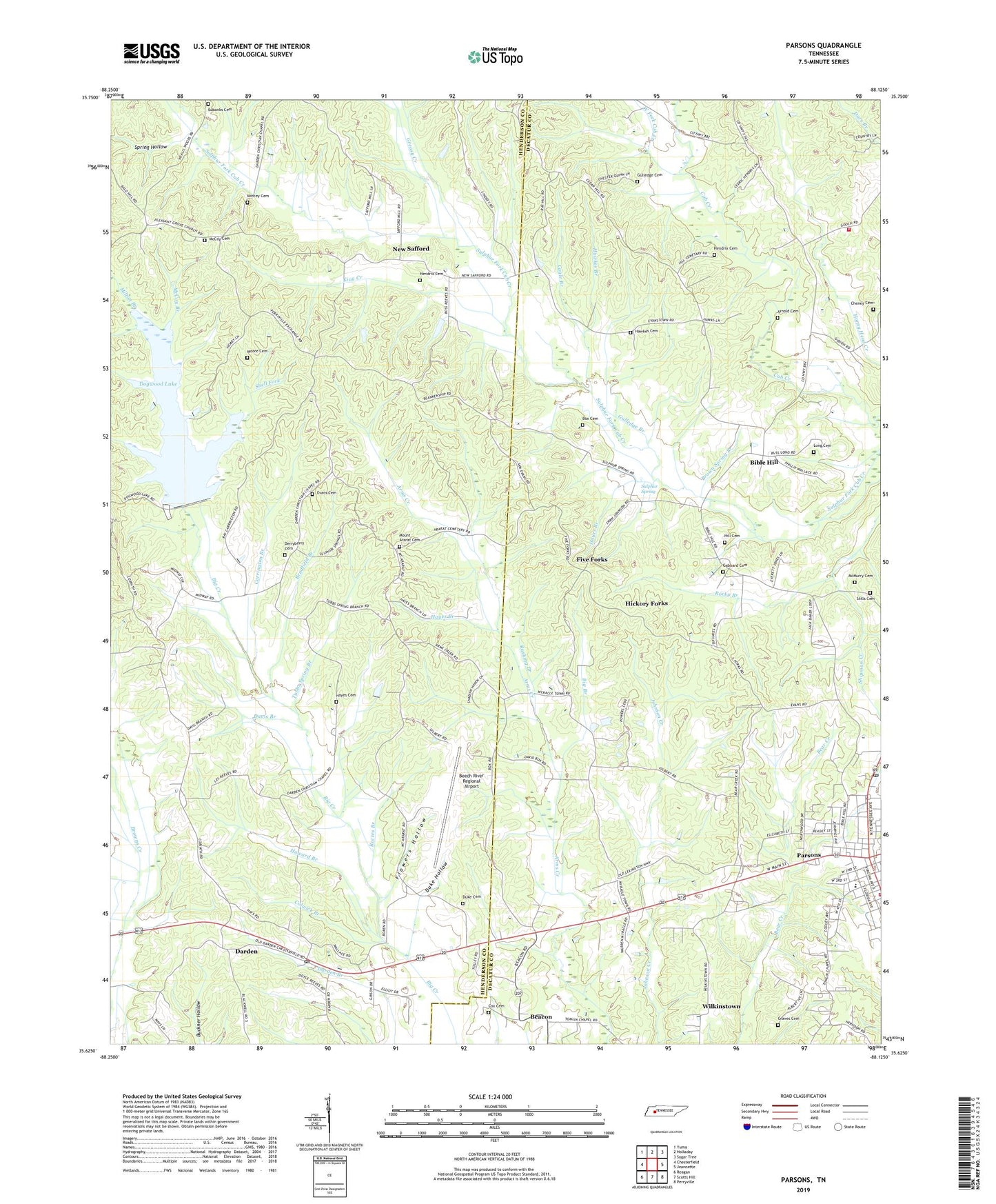 Parsons Tennessee US Topo Map Image