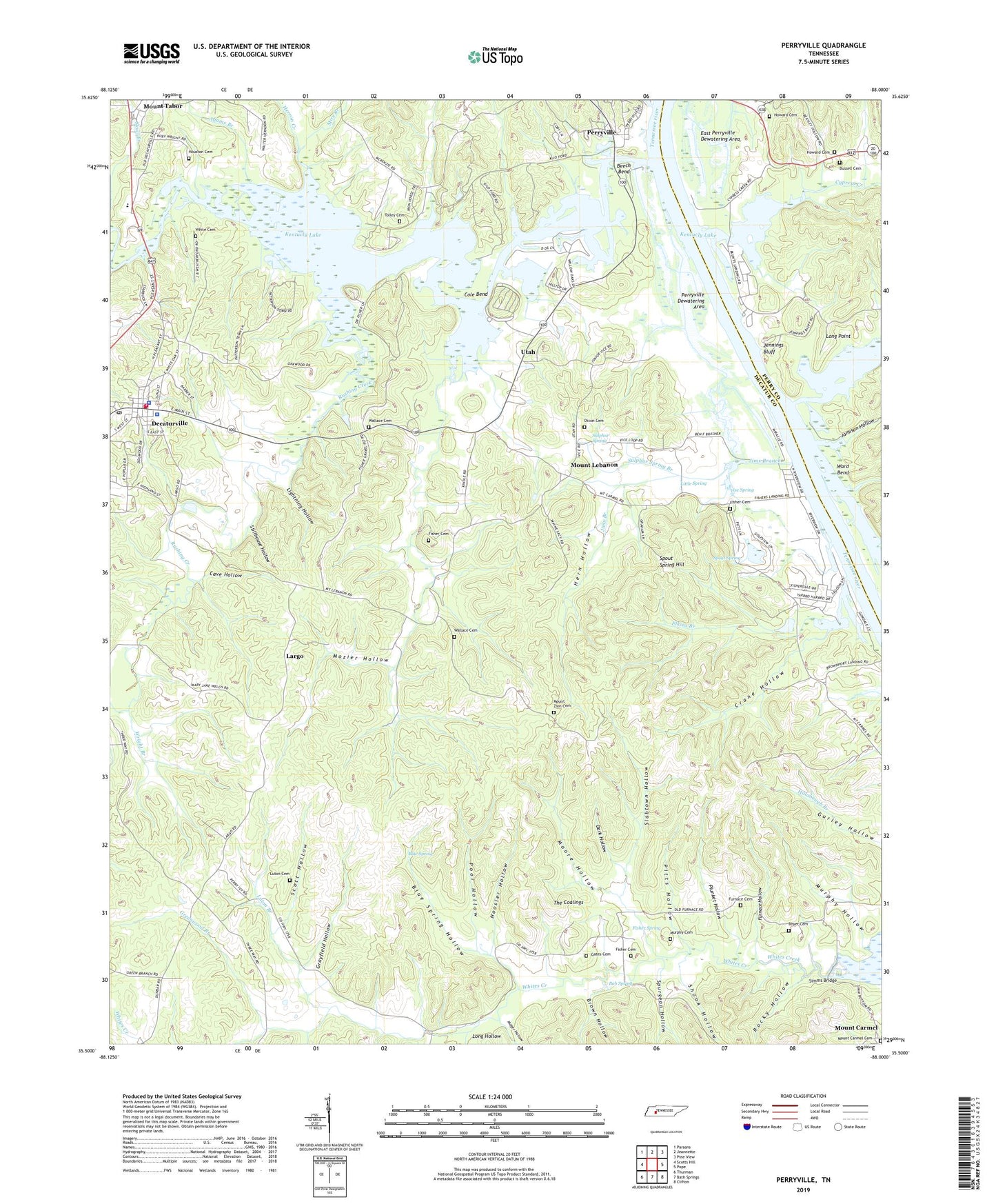 Perryville Tennessee US Topo Map Image