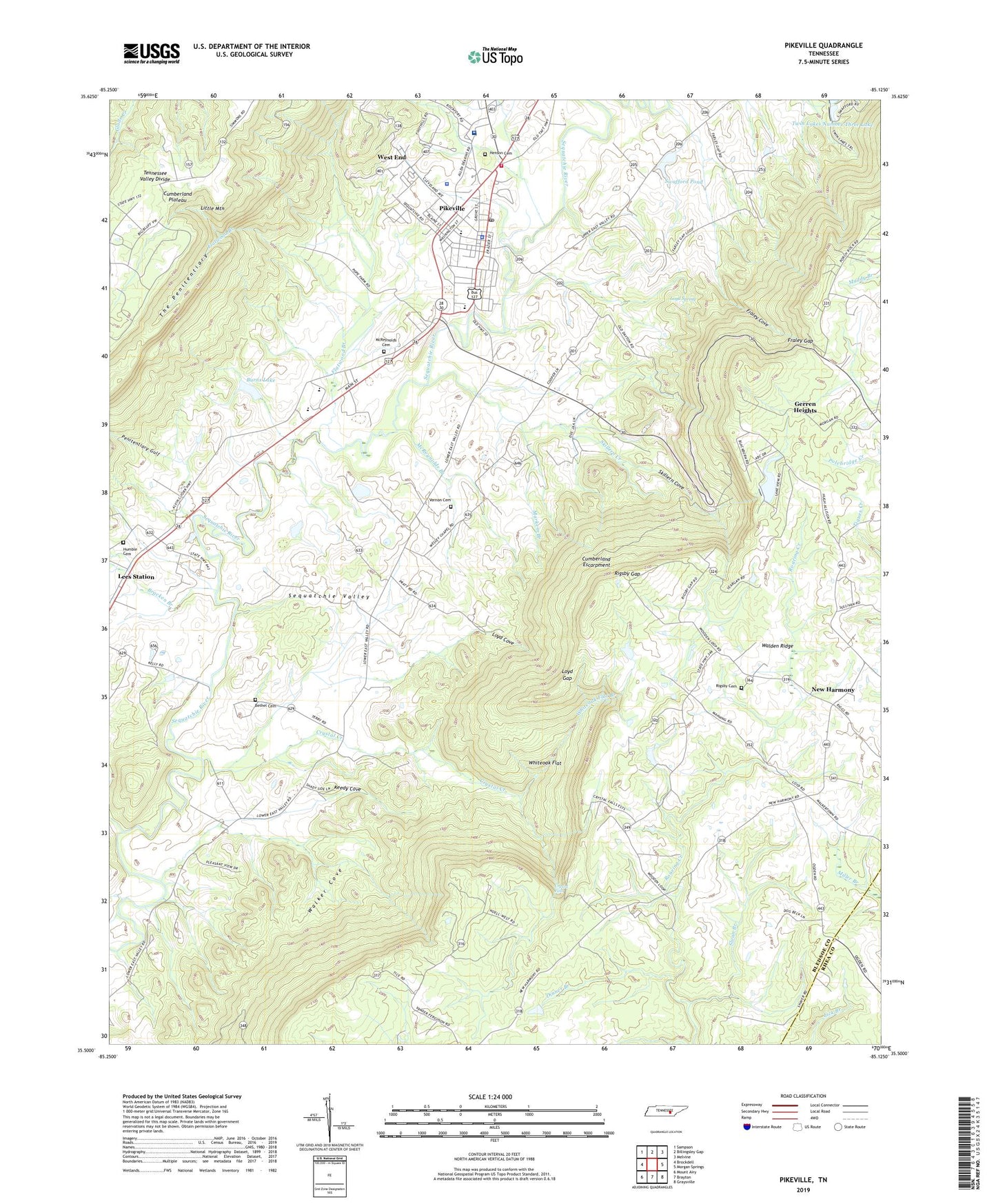 Pikeville Tennessee US Topo Map Image