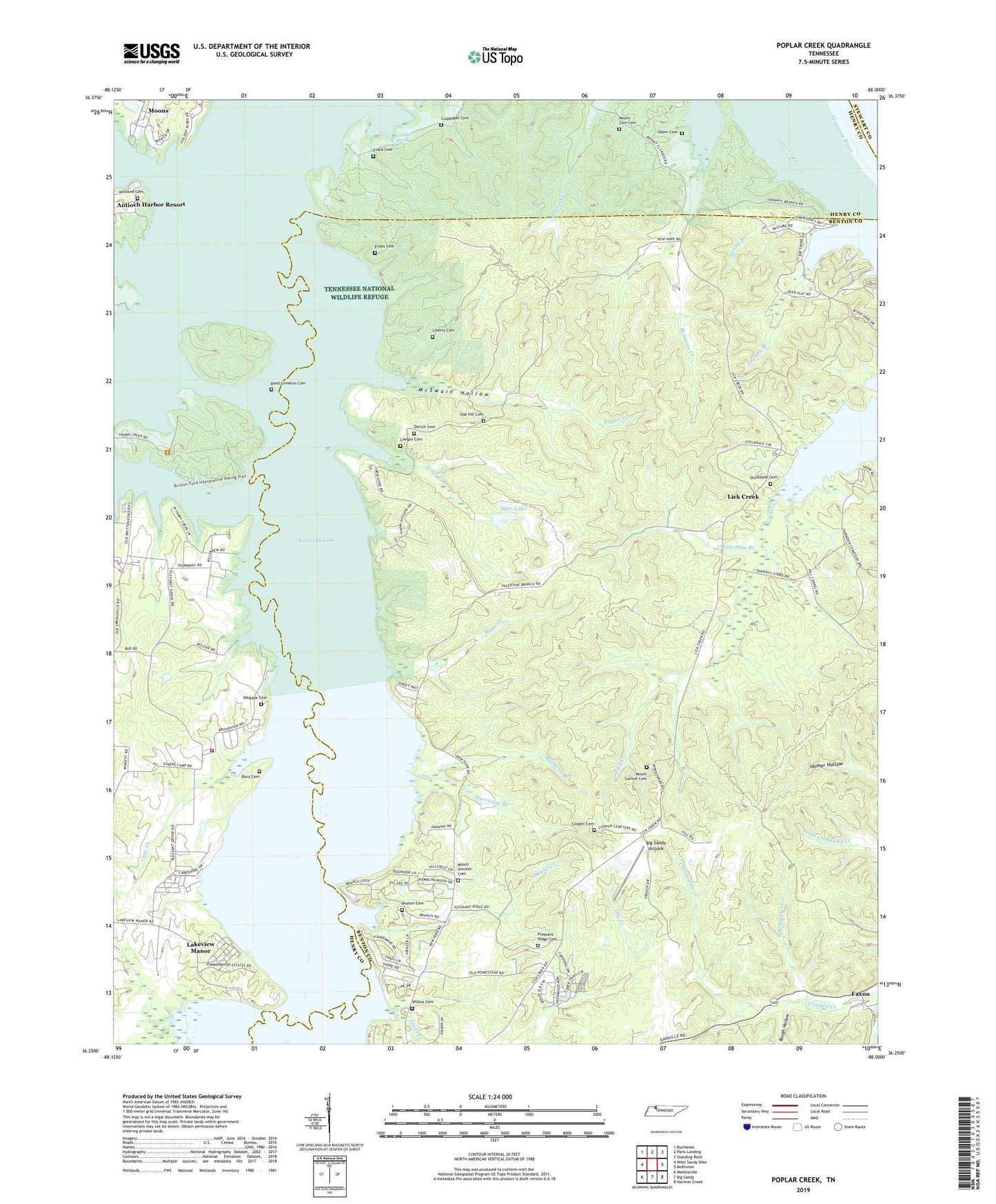 Poplar Creek Tennessee US Topo Map Image