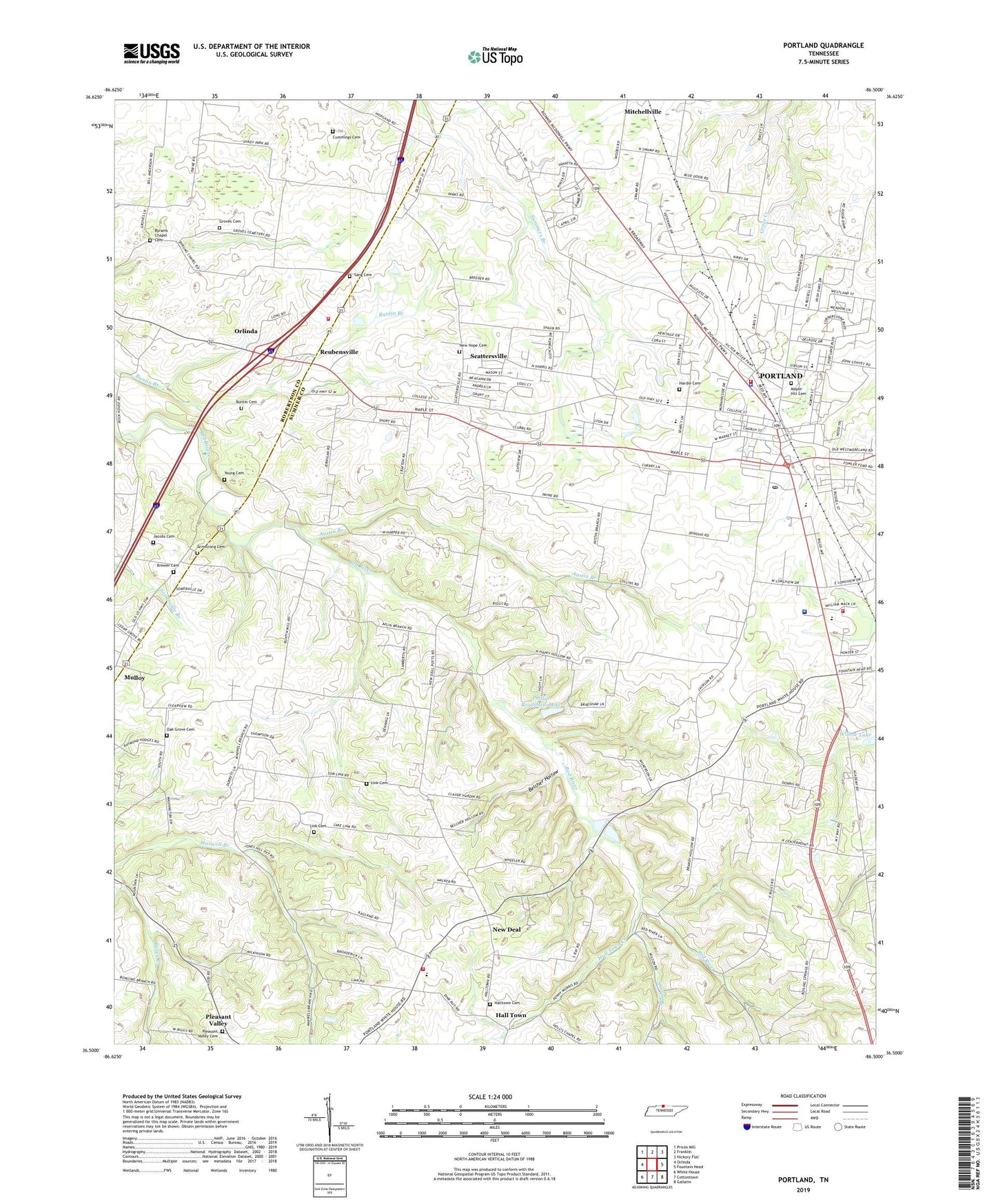 Portland Tennessee US Topo Map Image