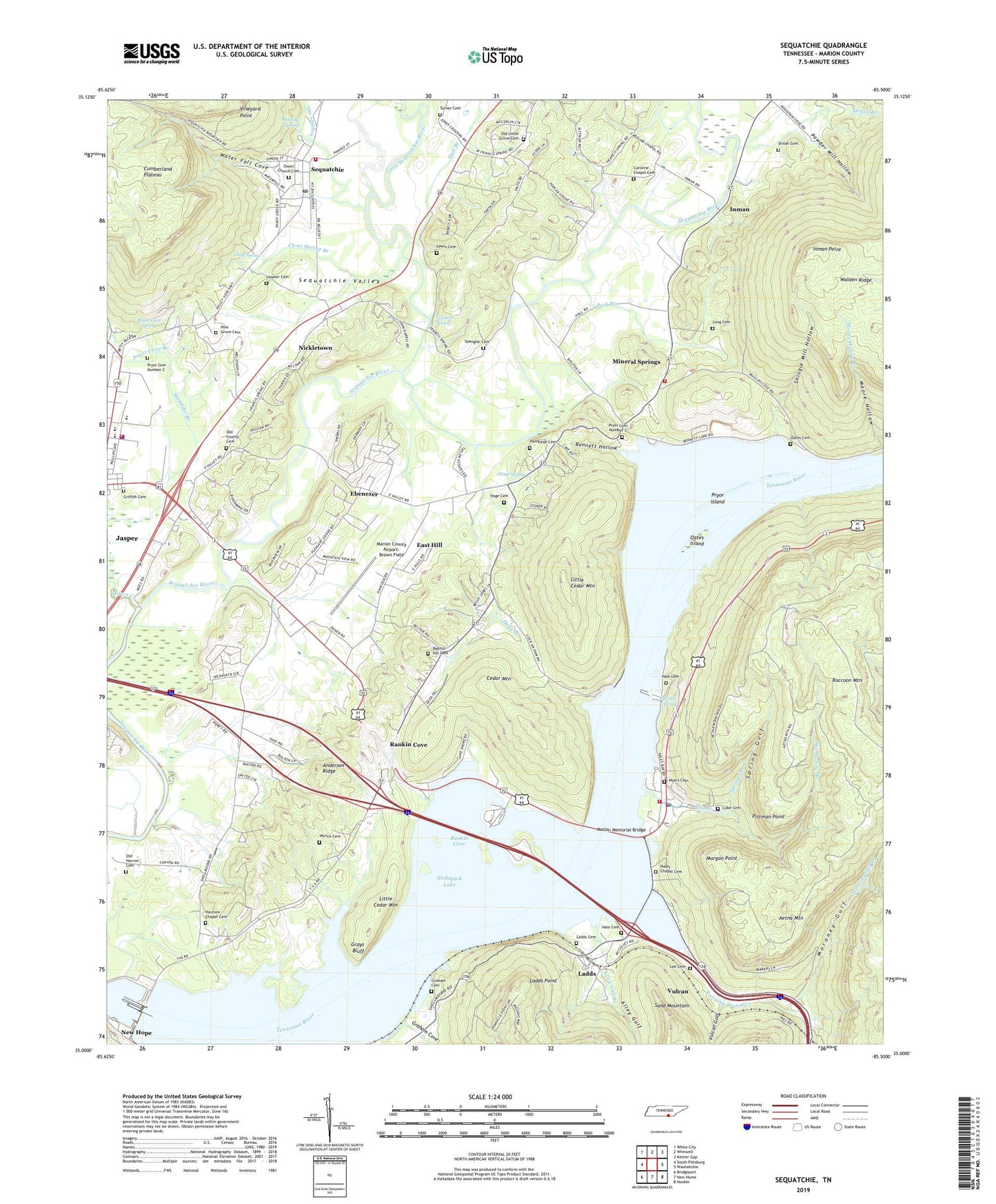Sequatchie Tennessee US Topo Map Image