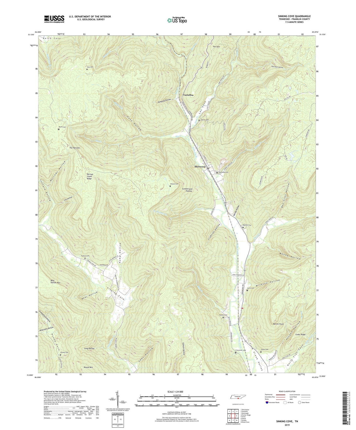 Sinking Cove Tennessee US Topo Map Image
