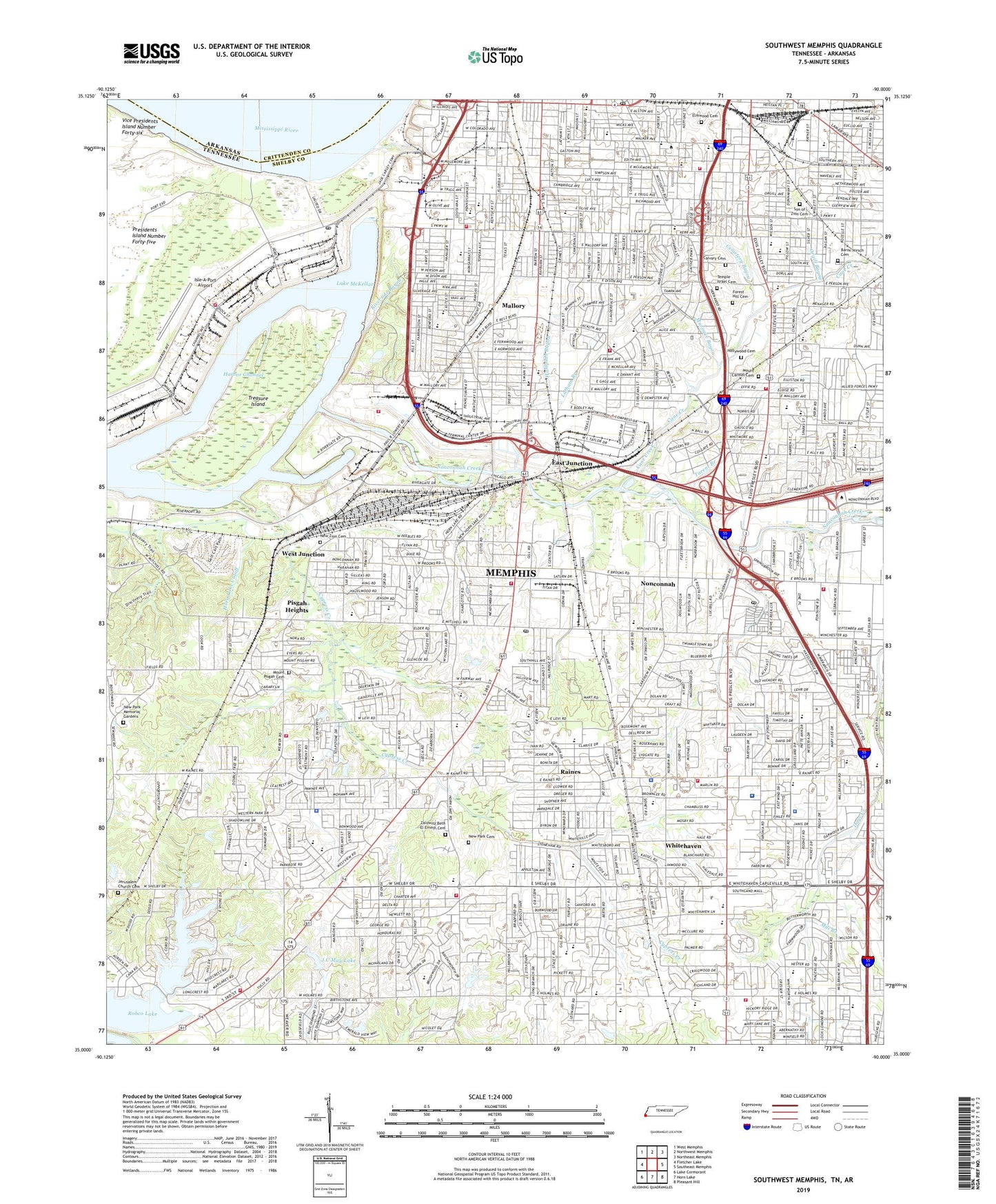 Southwest Memphis Tennessee US Topo Map Image