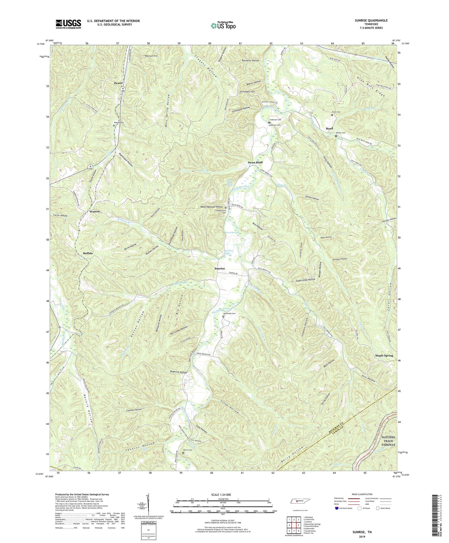 Sunrise Tennessee US Topo Map Image