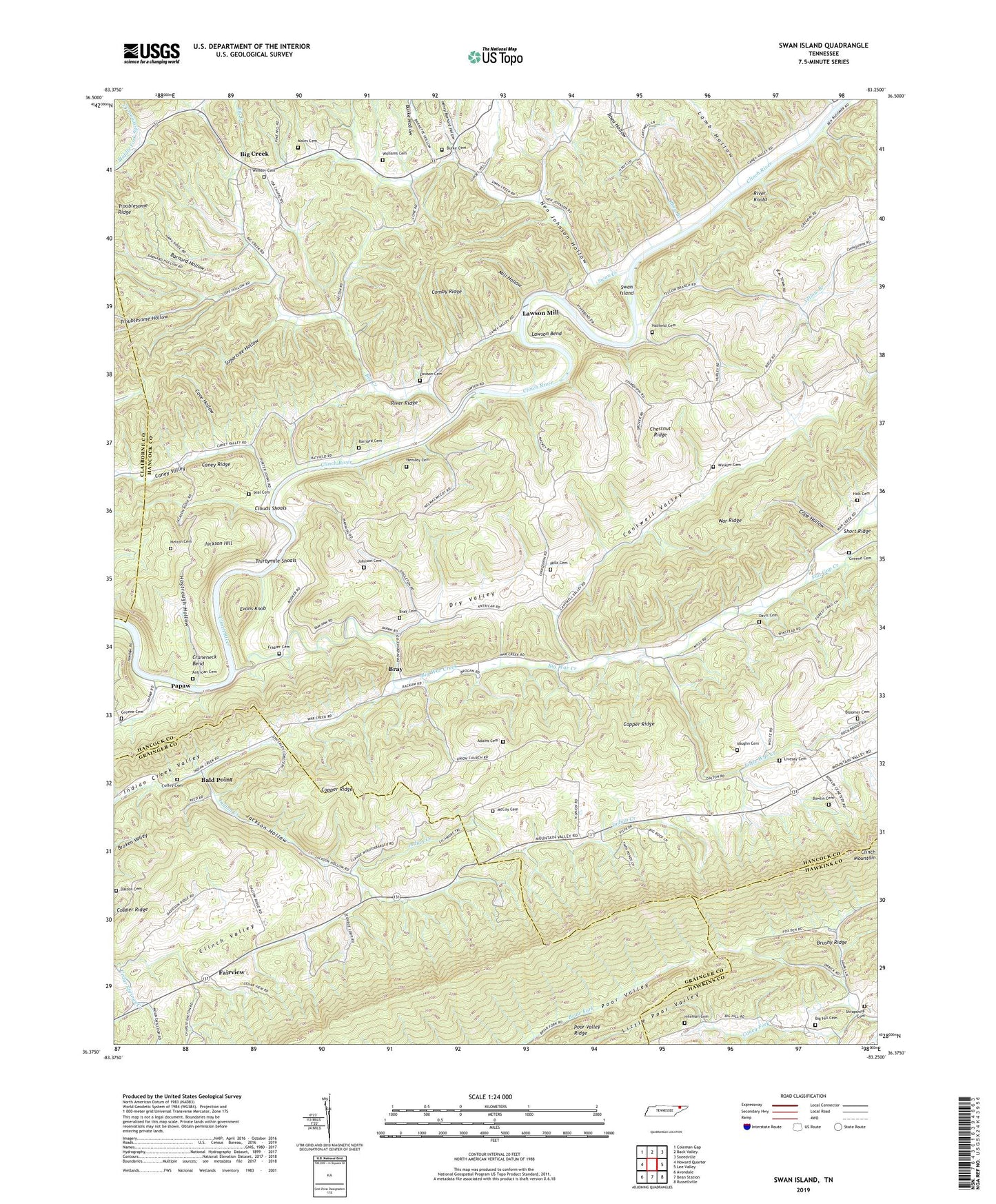 Swan Island Tennessee US Topo Map Image