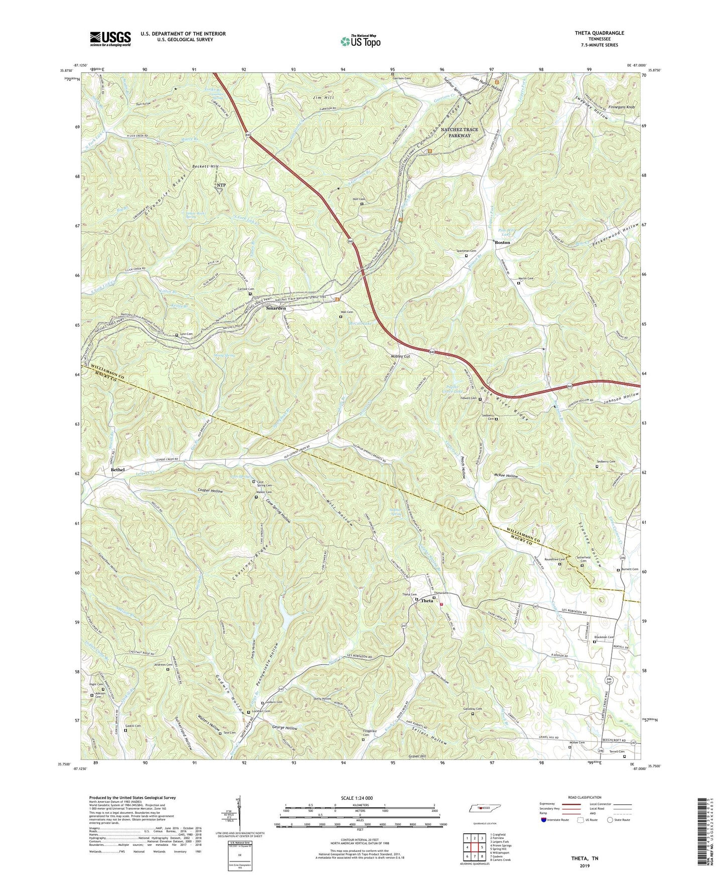 Theta Tennessee US Topo Map Image