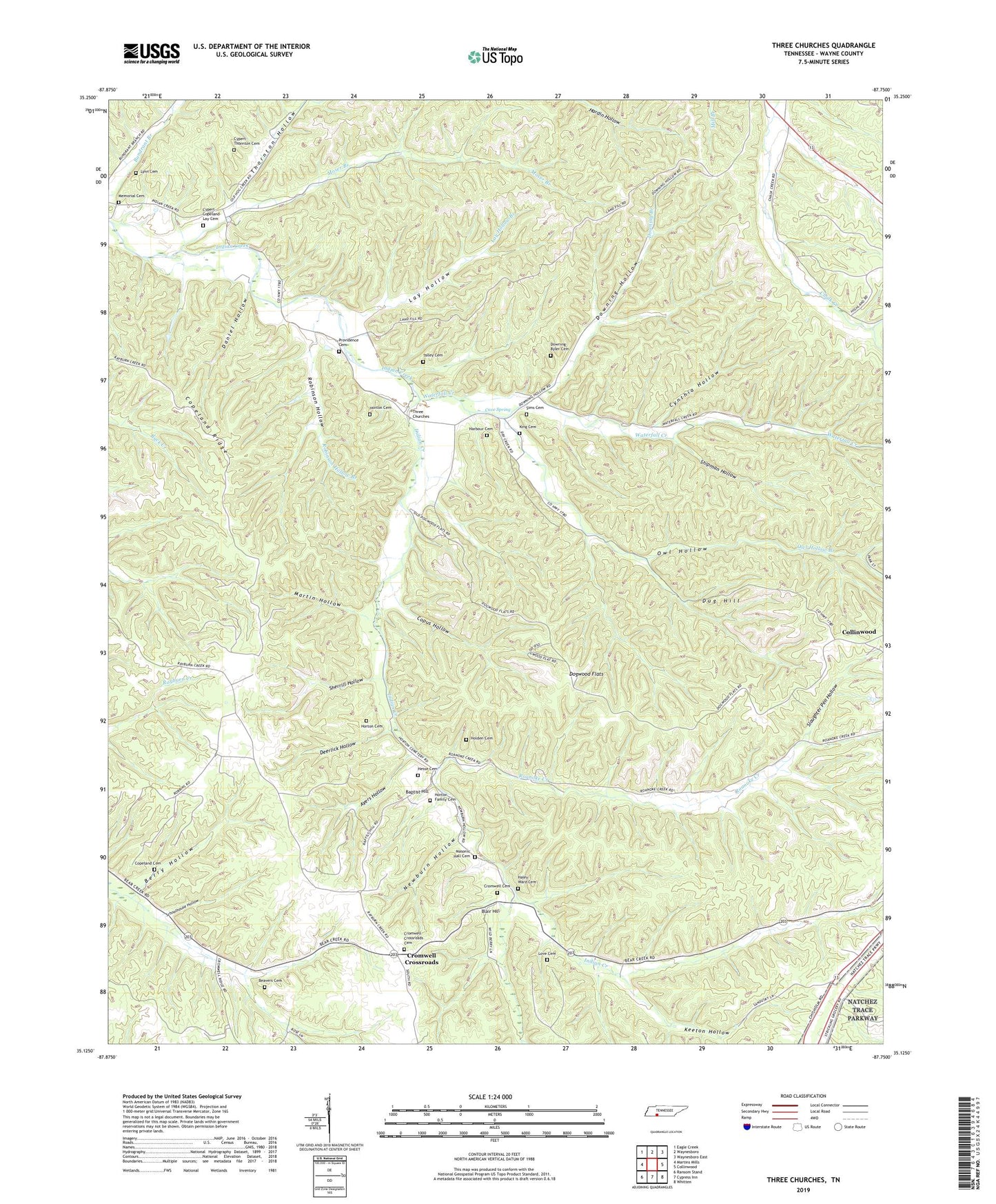 Three Churches Tennessee US Topo Map Image