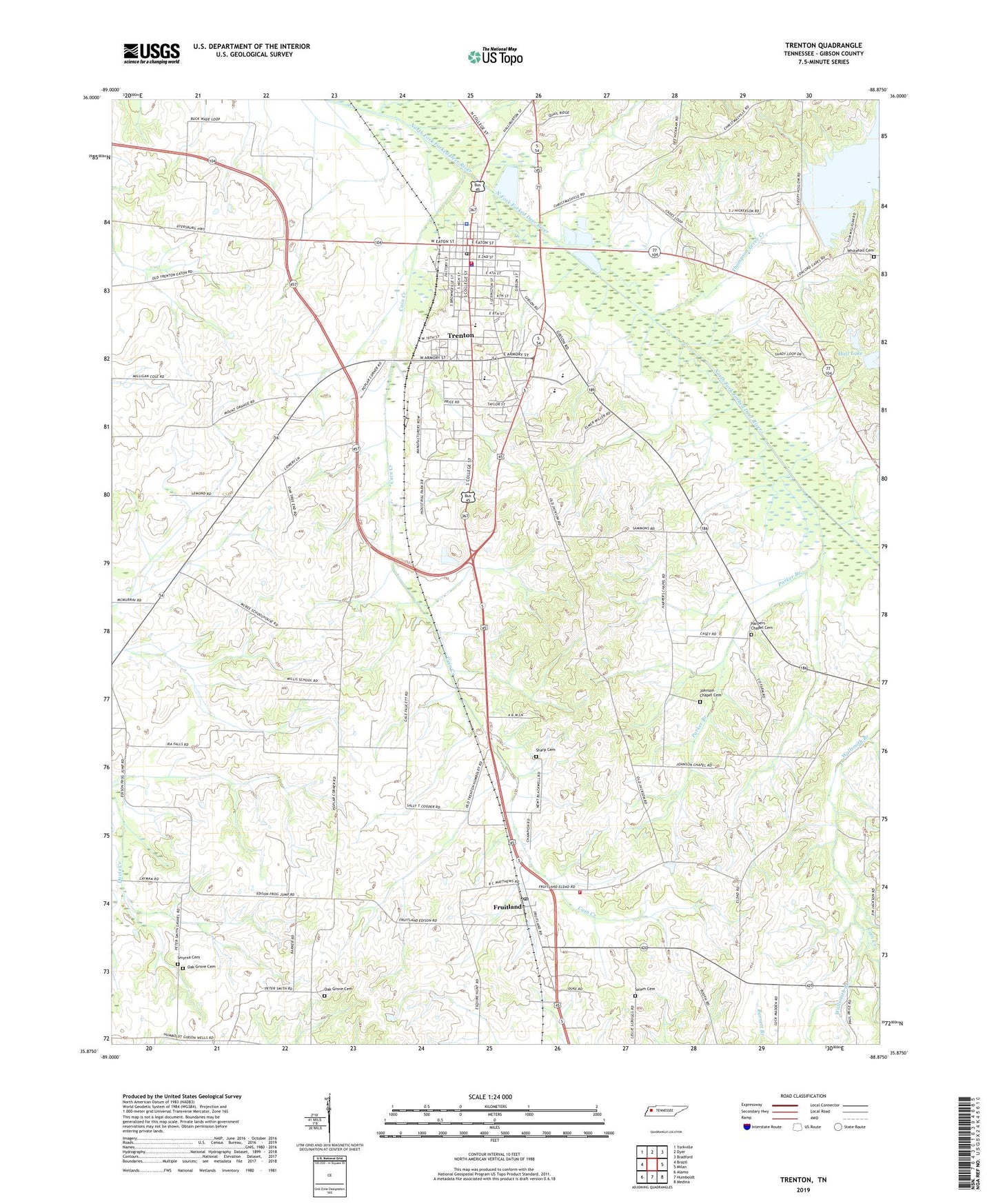 Trenton Tennessee US Topo Map Image