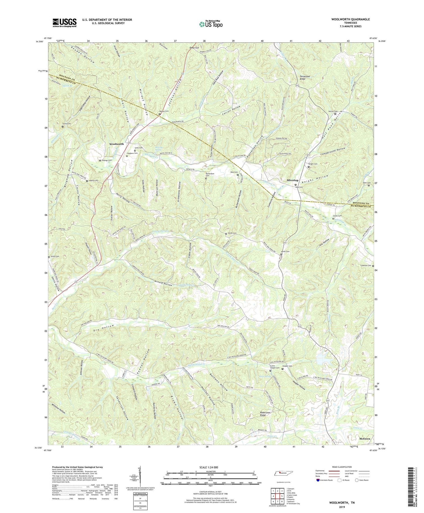 Woolworth Tennessee US Topo Map Image
