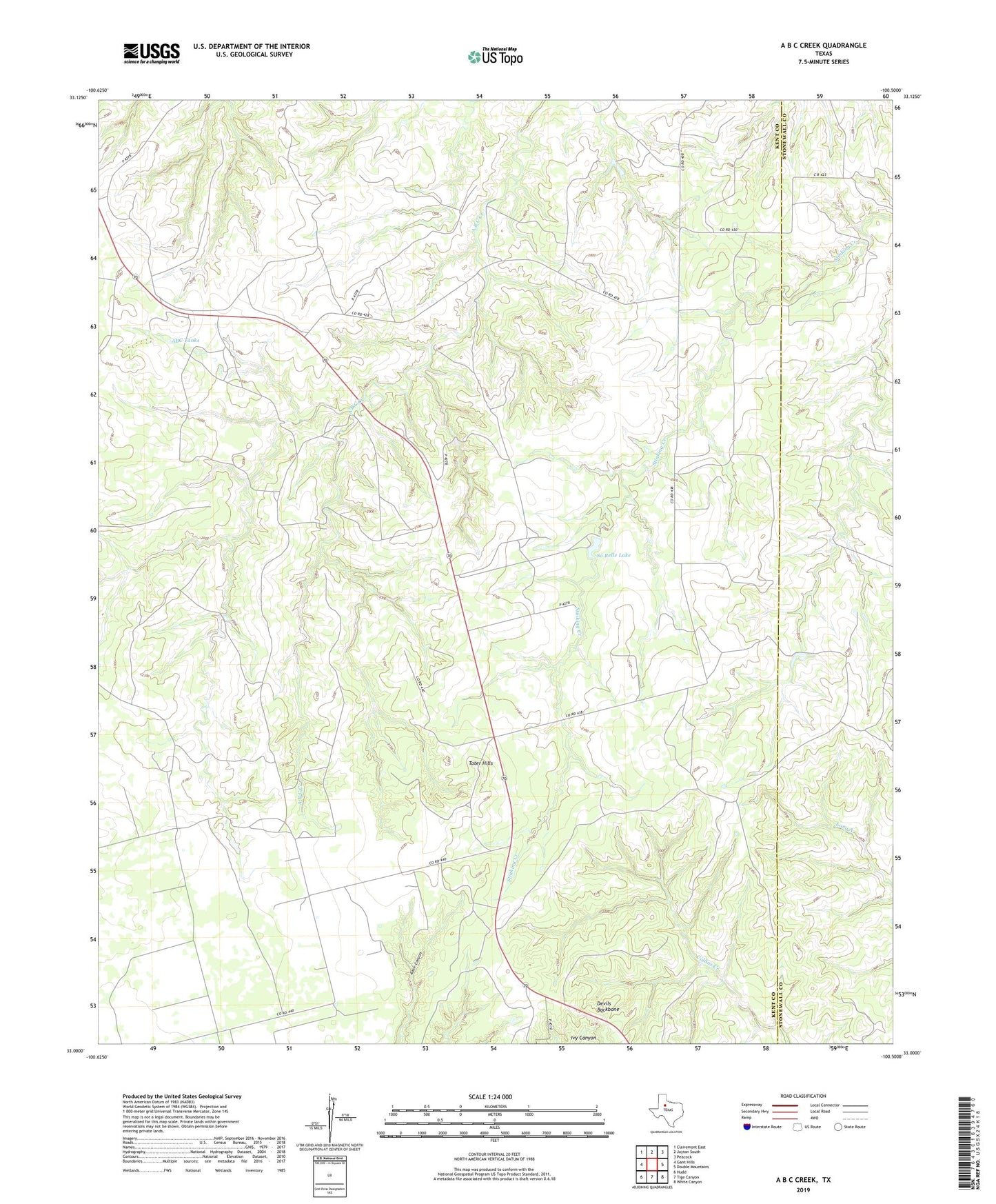 A B C Creek Texas US Topo Map Image