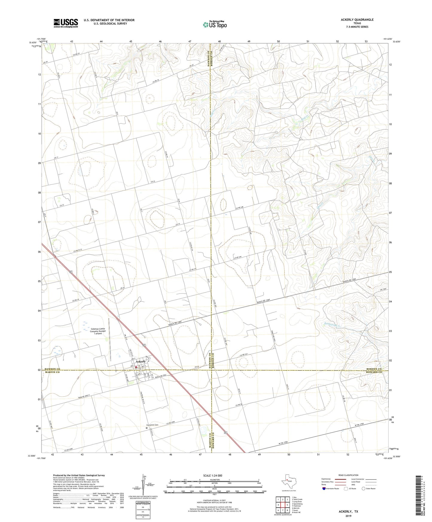 Ackerly Texas US Topo Map Image