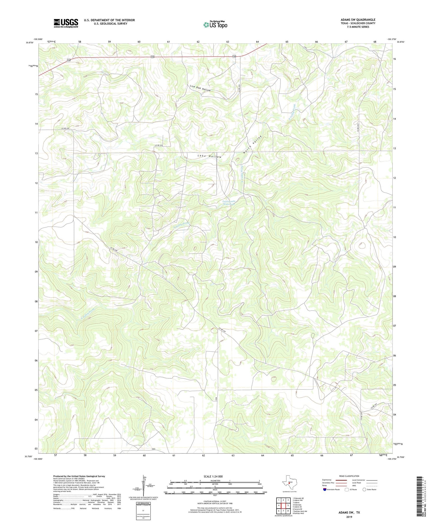 Adams SW Texas US Topo Map Image