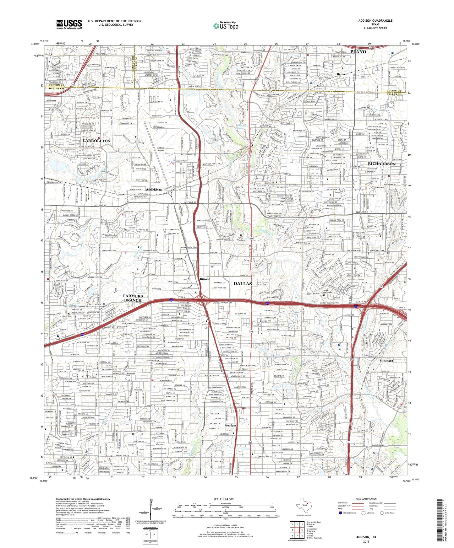 Addison Texas US Topo Map Image
