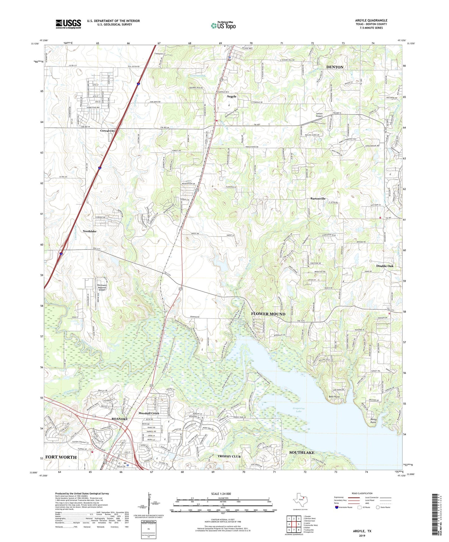 Argyle Texas US Topo Map Image