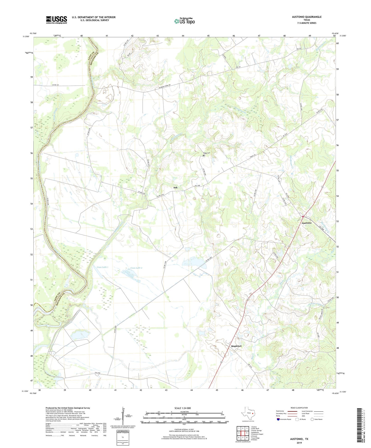 Austonio Texas US Topo Map Image