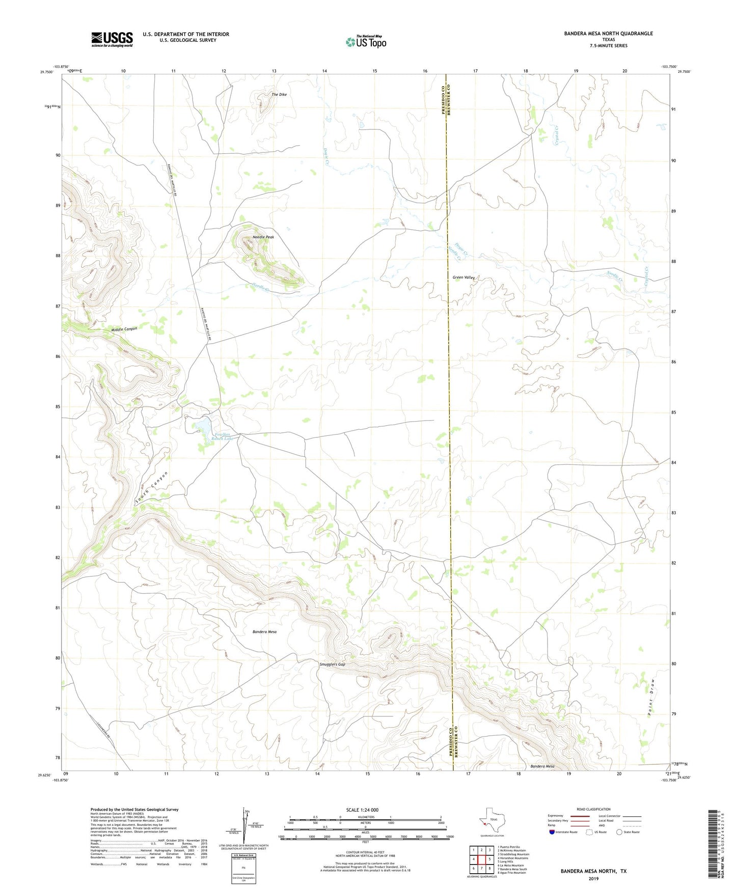 Bandera Mesa North Texas US Topo Map Image