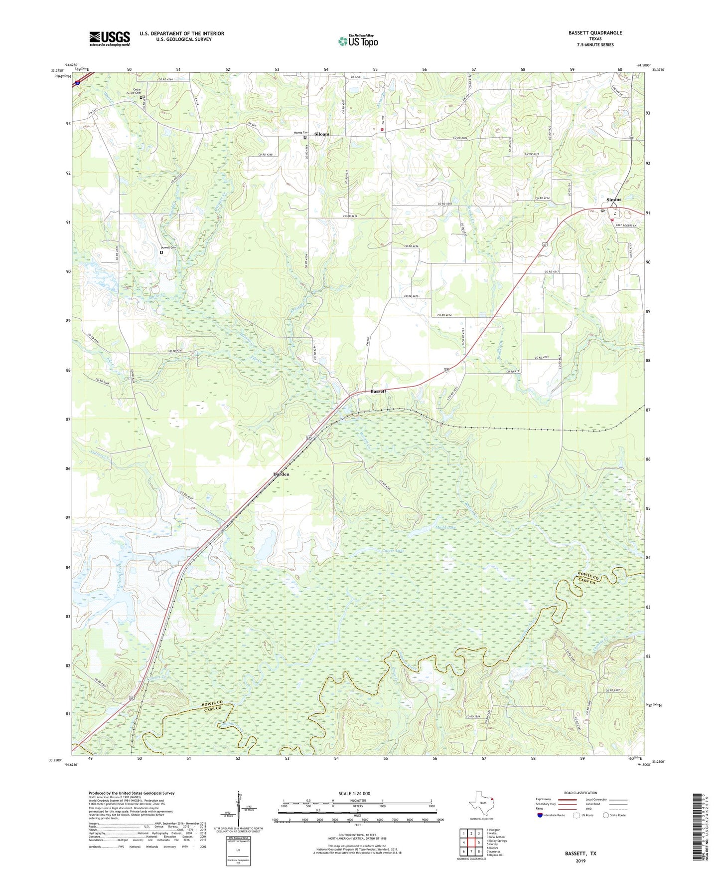 Bassett Texas US Topo Map Image