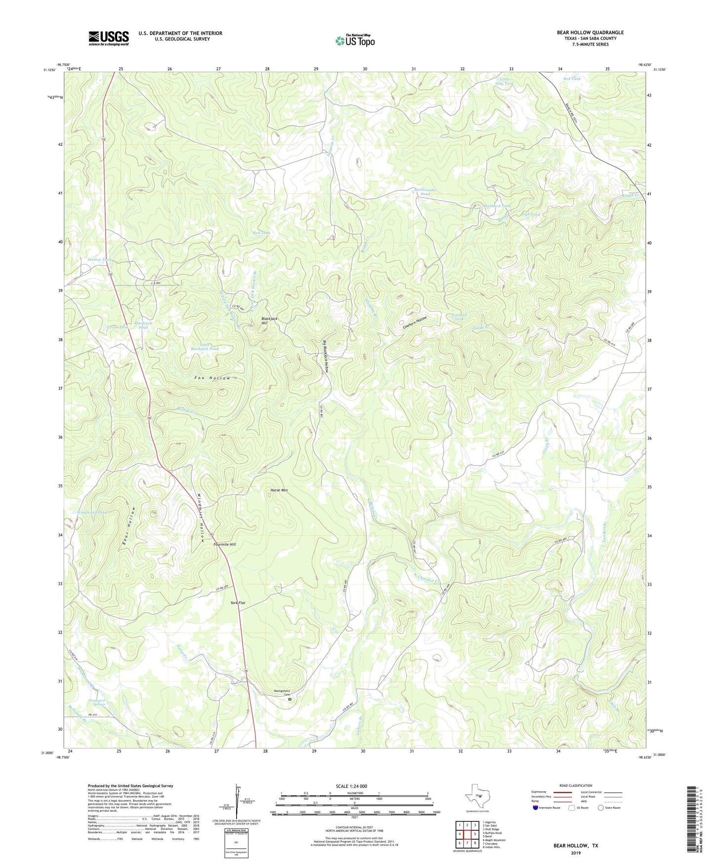 Bear Hollow Texas US Topo Map Image
