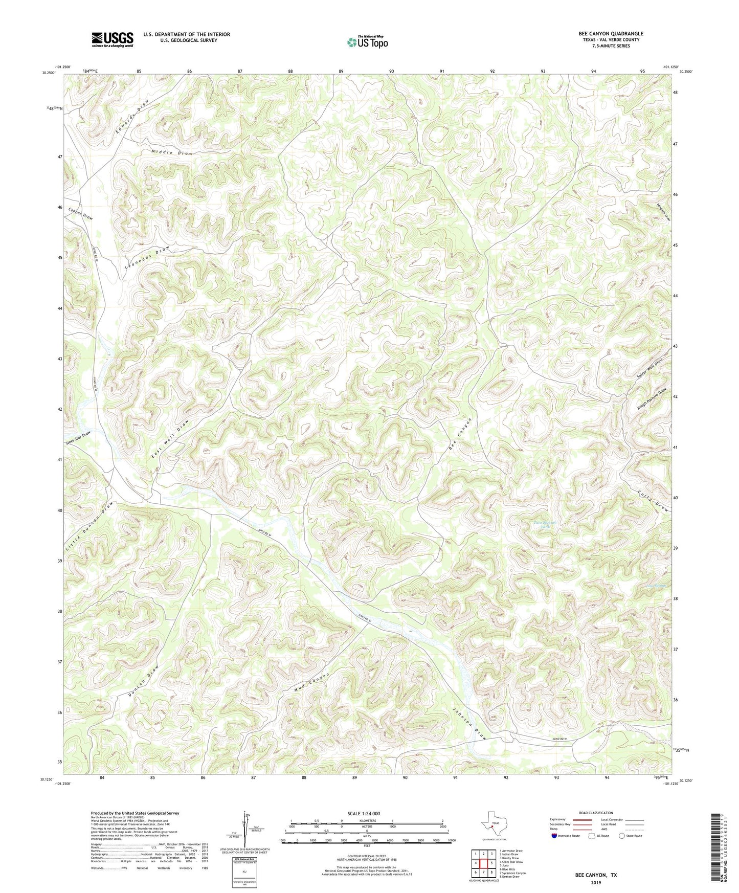 Bee Canyon Texas US Topo Map Image