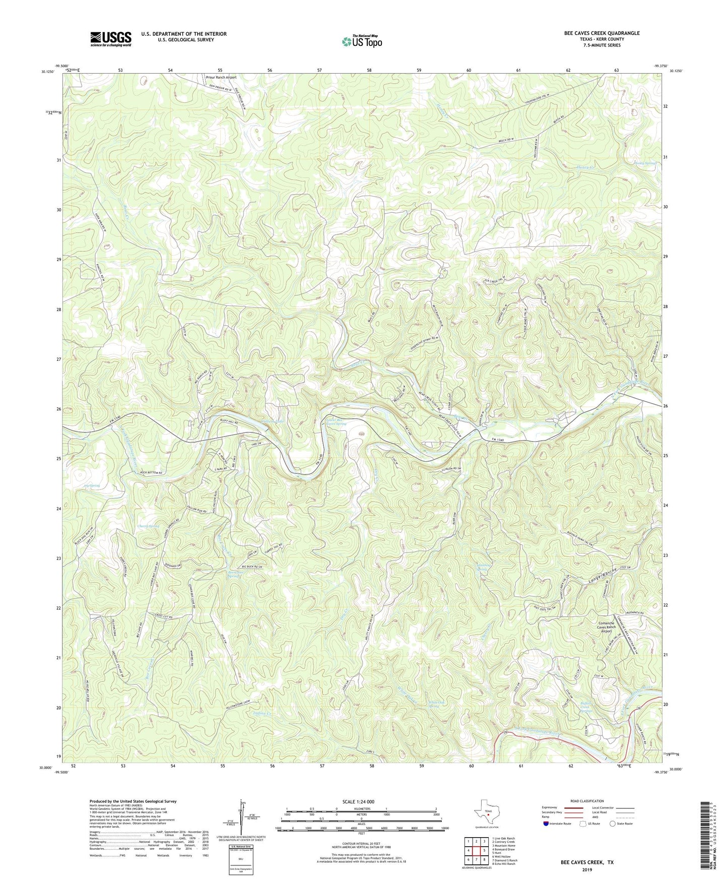 Bee Caves Creek Texas US Topo Map Image