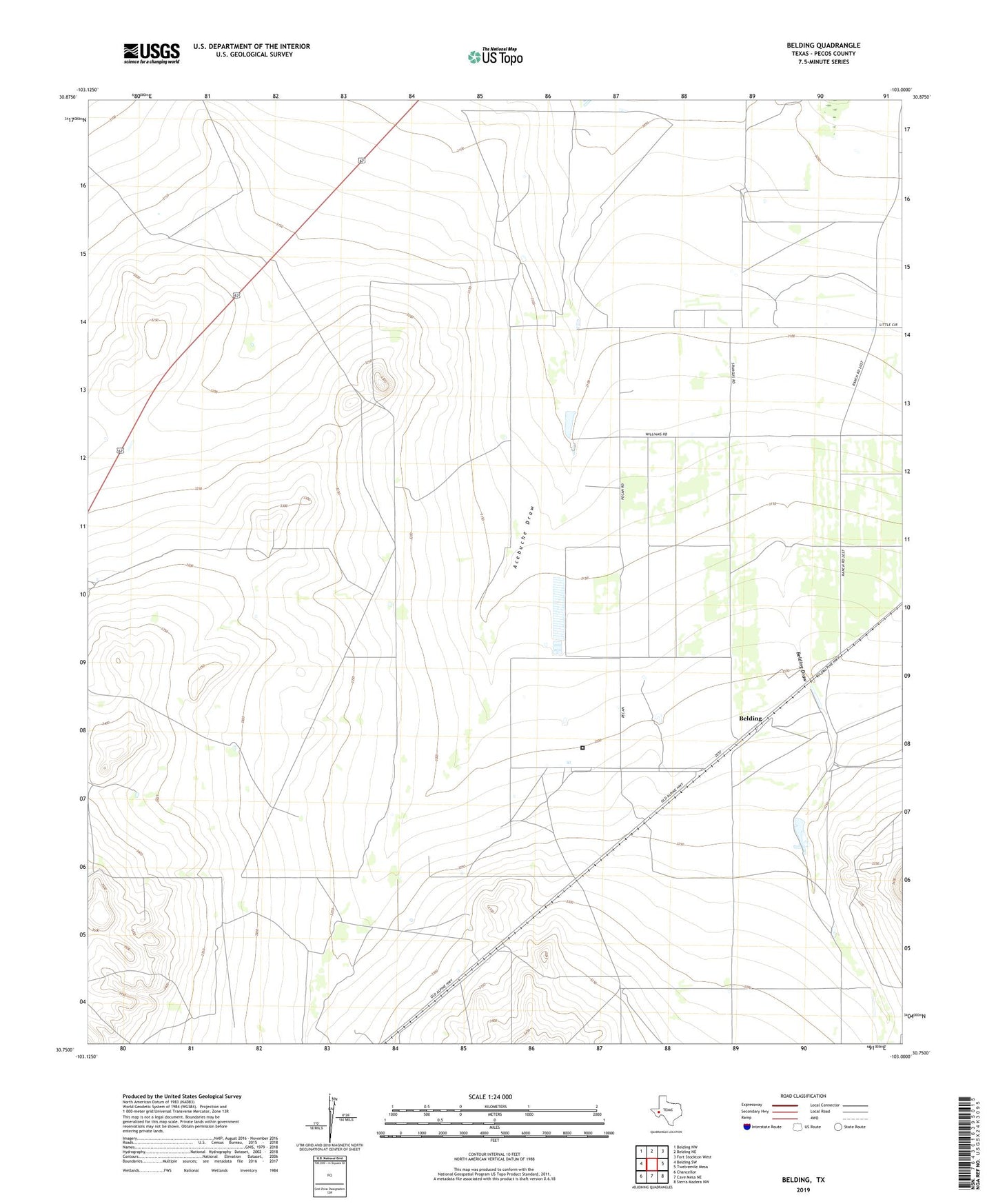 Belding Texas US Topo Map Image
