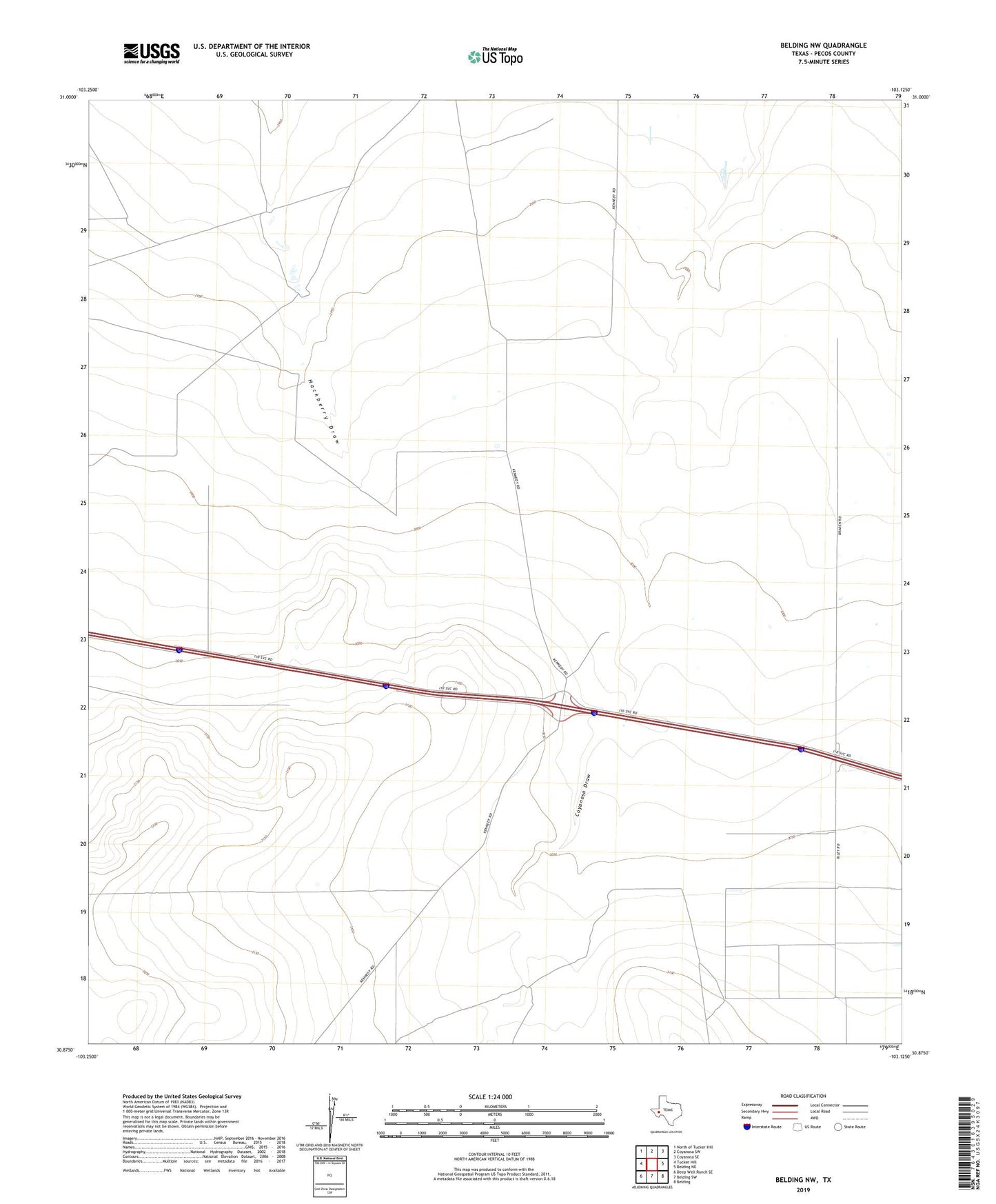 Belding NW Texas US Topo Map Image