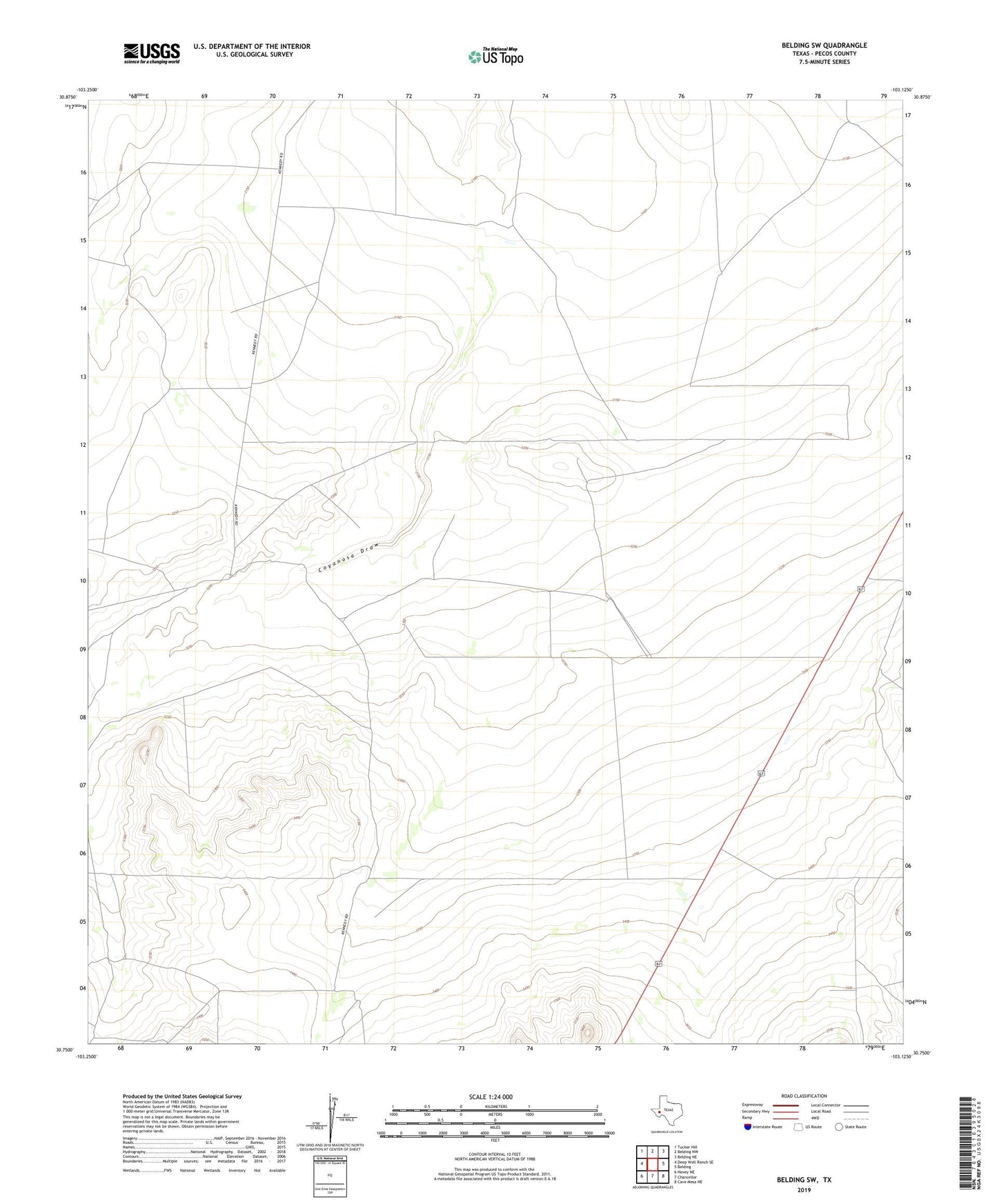 Belding SW Texas US Topo Map Image