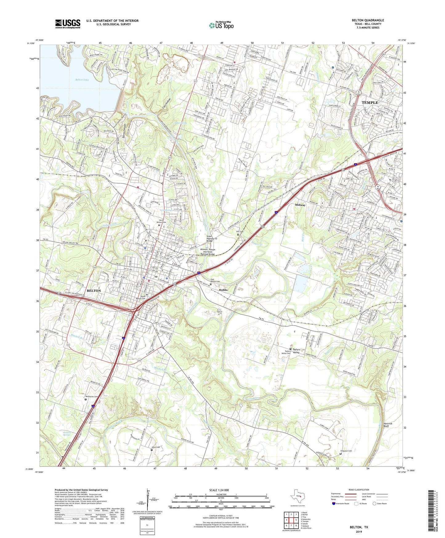 Belton Texas US Topo Map Image