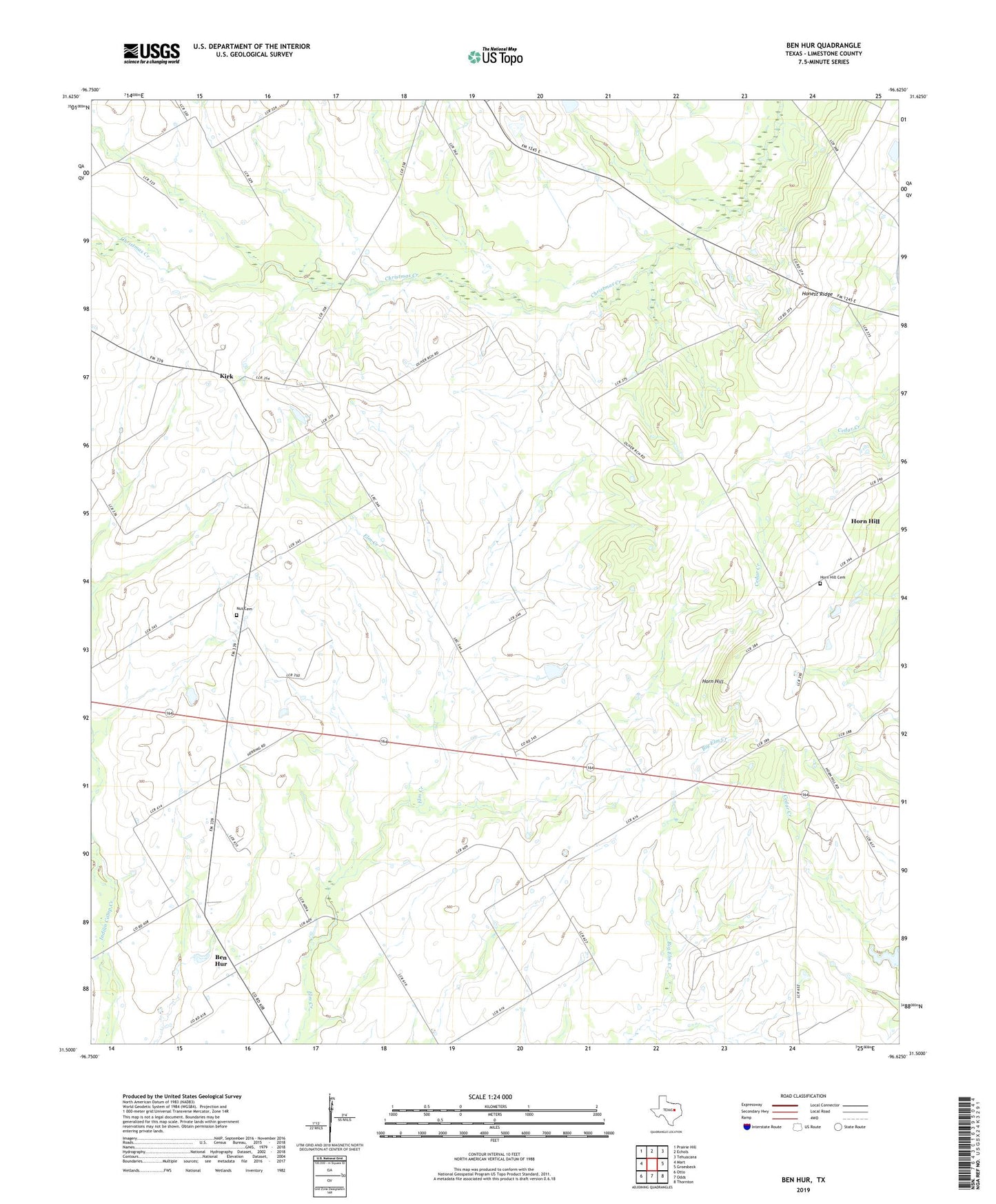 Ben Hur Texas US Topo Map Image