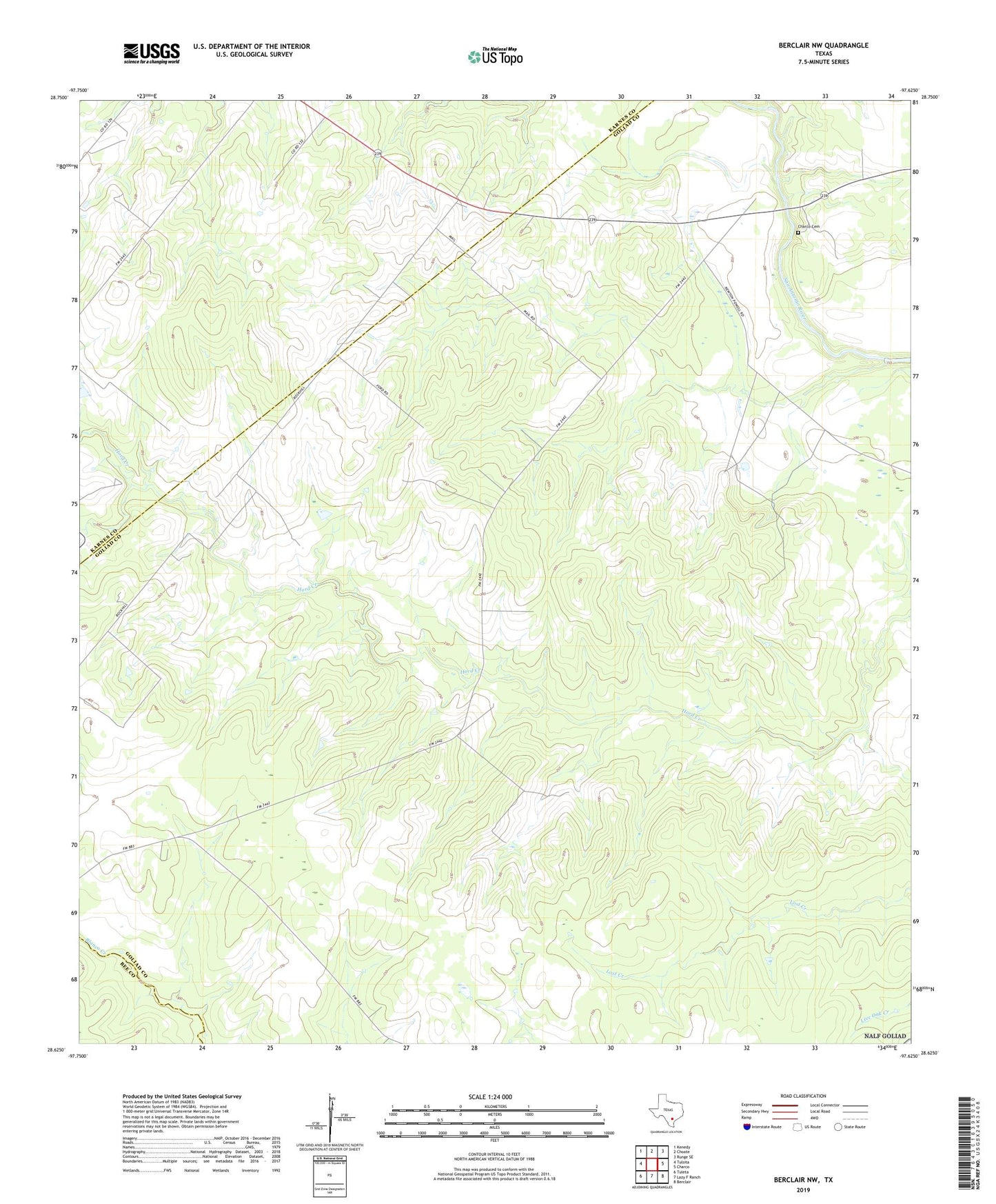 Berclair NW Texas US Topo Map Image