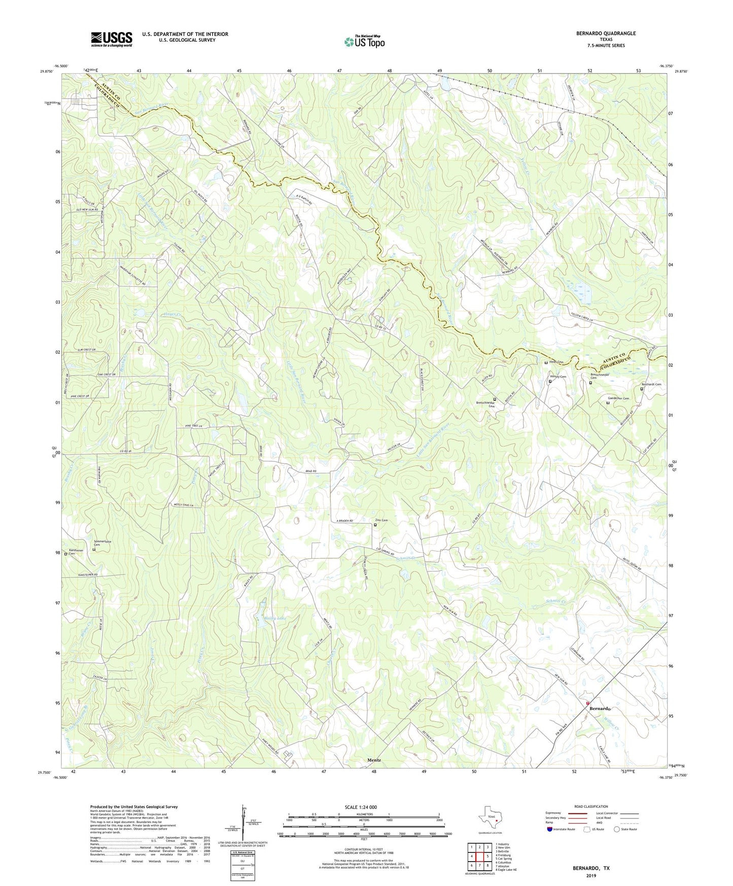 Bernardo Texas US Topo Map Image