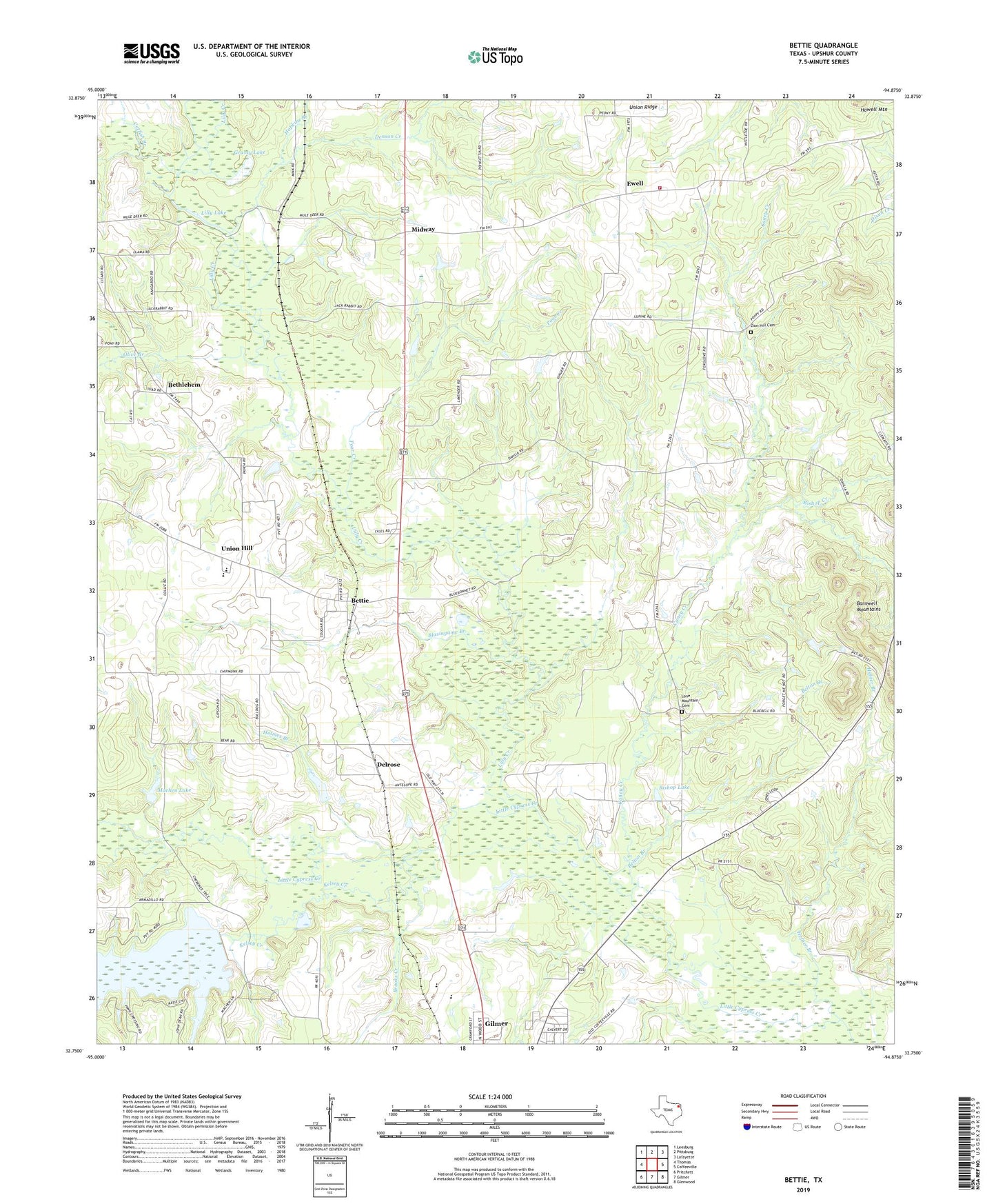 Bettie Texas US Topo Map Image